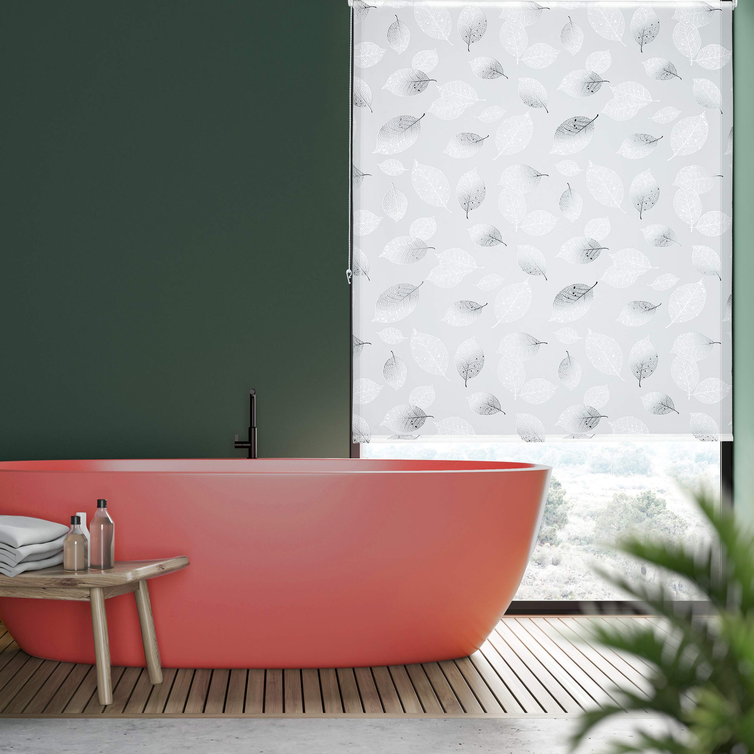 relaxdays-duschrollo-100-x-240-cm-blatt-schwarz-wei-seilzug image 3