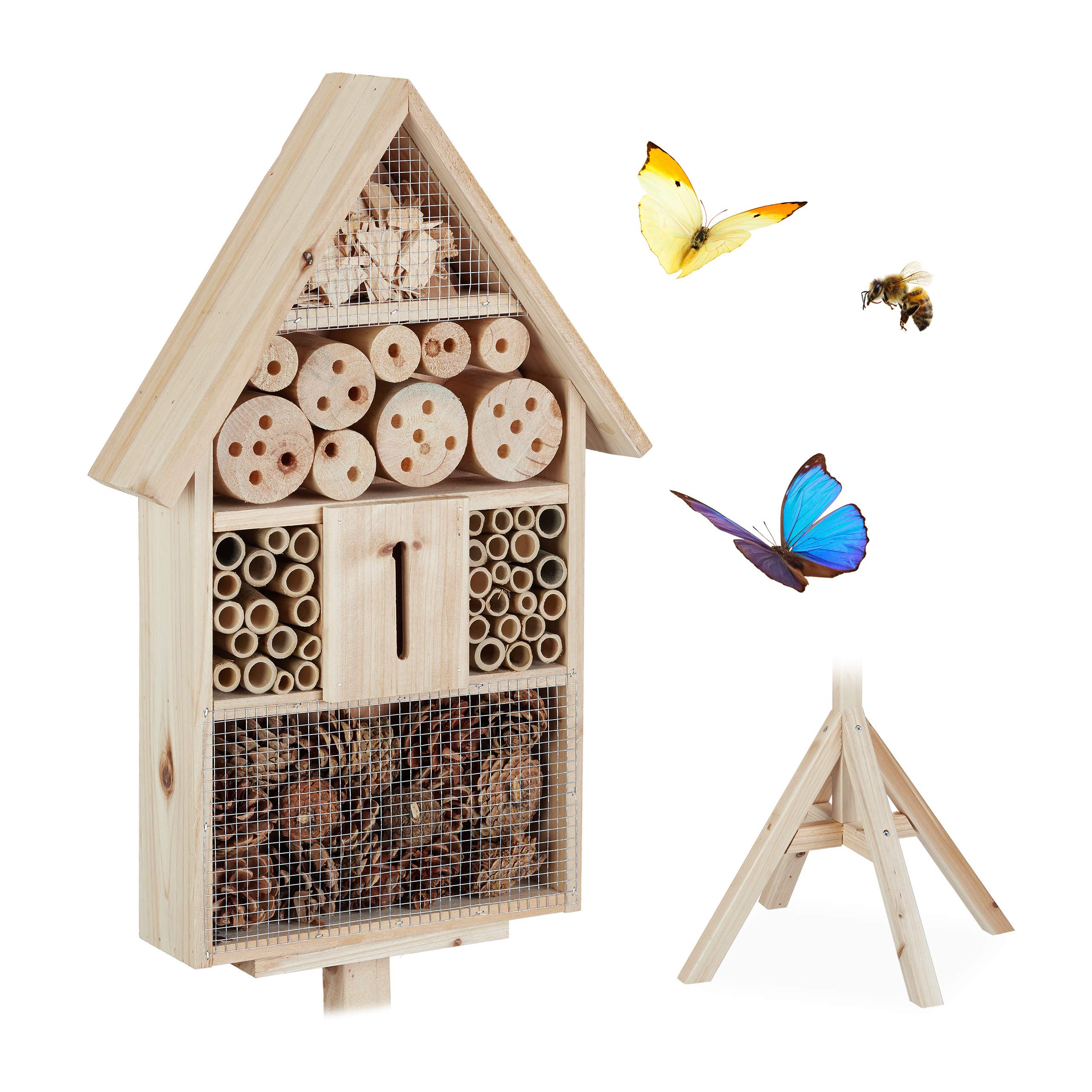 relaxdays-insektenhotel-haus-auf-st-nder-holz-natur-140x47x47-cm image 1