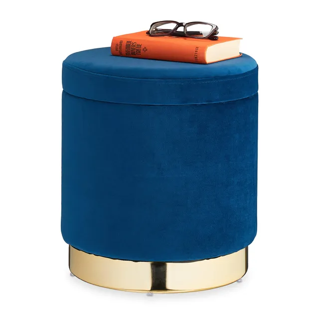relaxdays-samthocker-rund-mit-stauraum-blau-gold-37-cm image 1