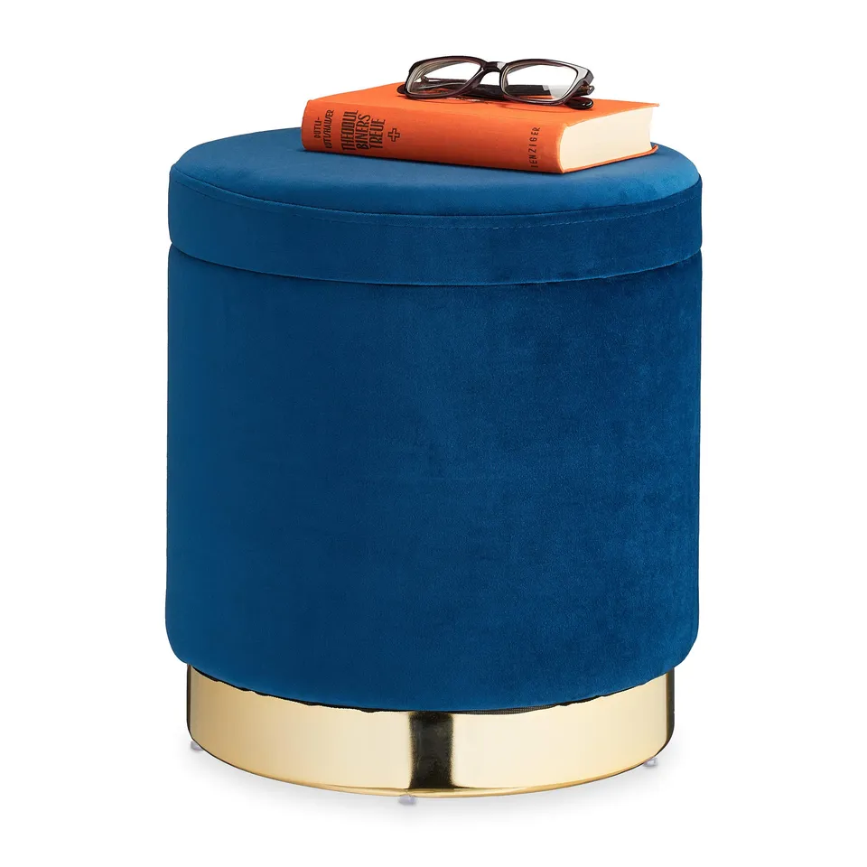 relaxdays-samthocker-rund-mit-stauraum-blau-gold-37-cm image 1