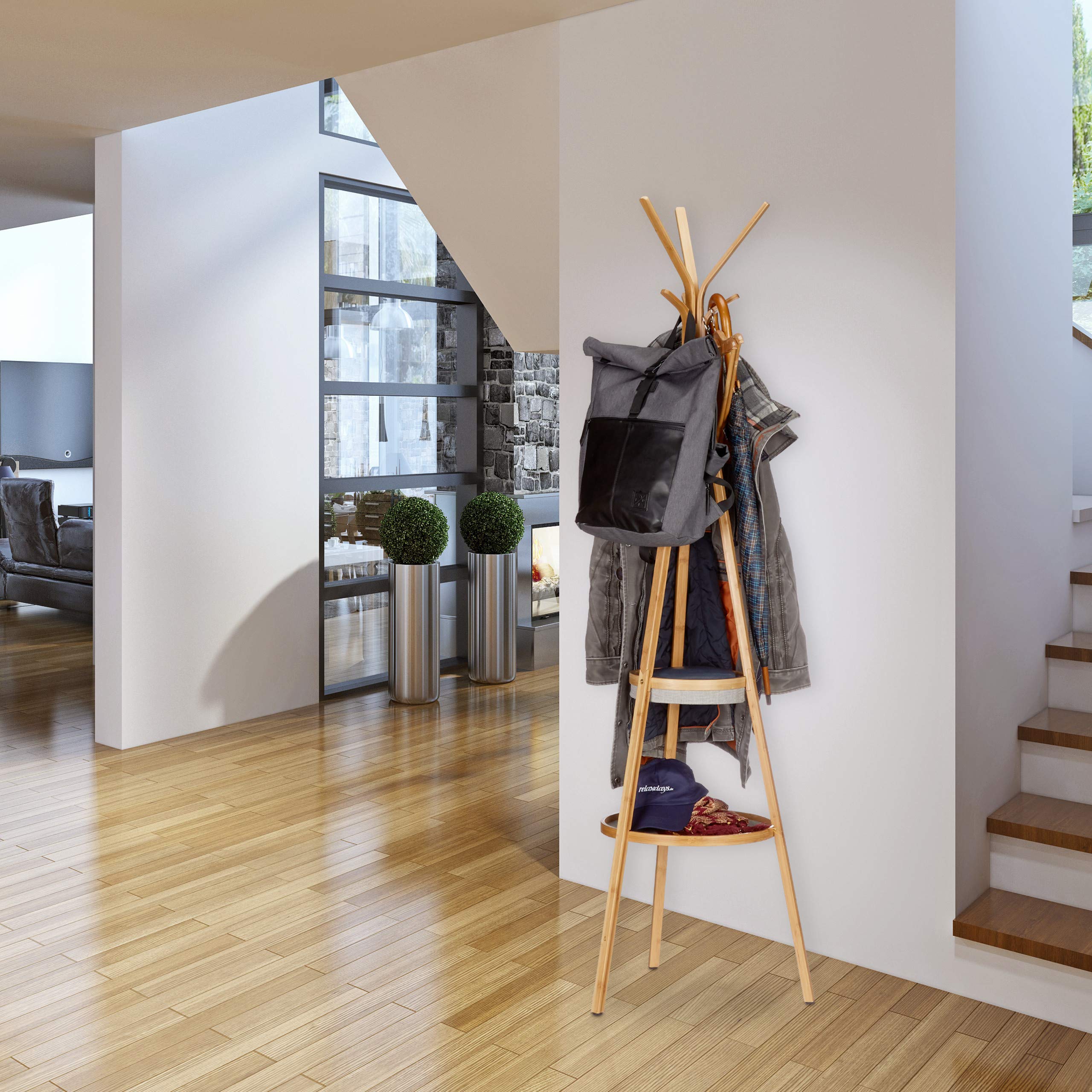 relaxdays-garderobe-bambus-mit-ablage-natur-kleiderst-nder-171-cm image 2