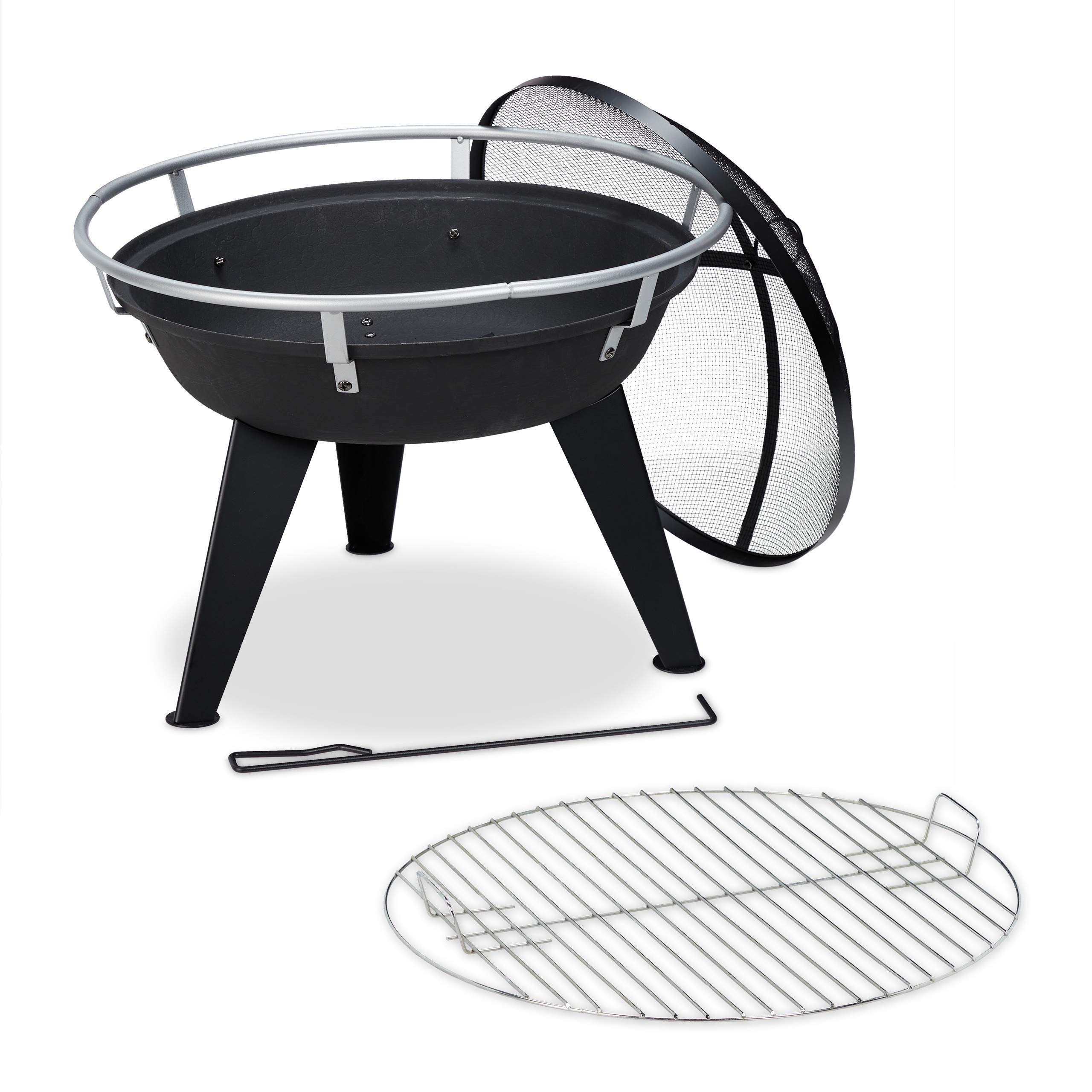 relaxdays-feuerschale-mit-grillrost-funkenschutz-und-sch-rhaken-schwarz-d-55-cm image 1