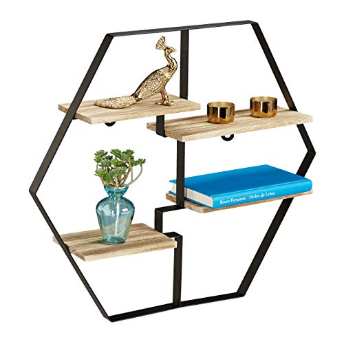 relaxdays-hexagon-wandregal-52x60x12-cm-4-ablagen-holz-eisen image 8