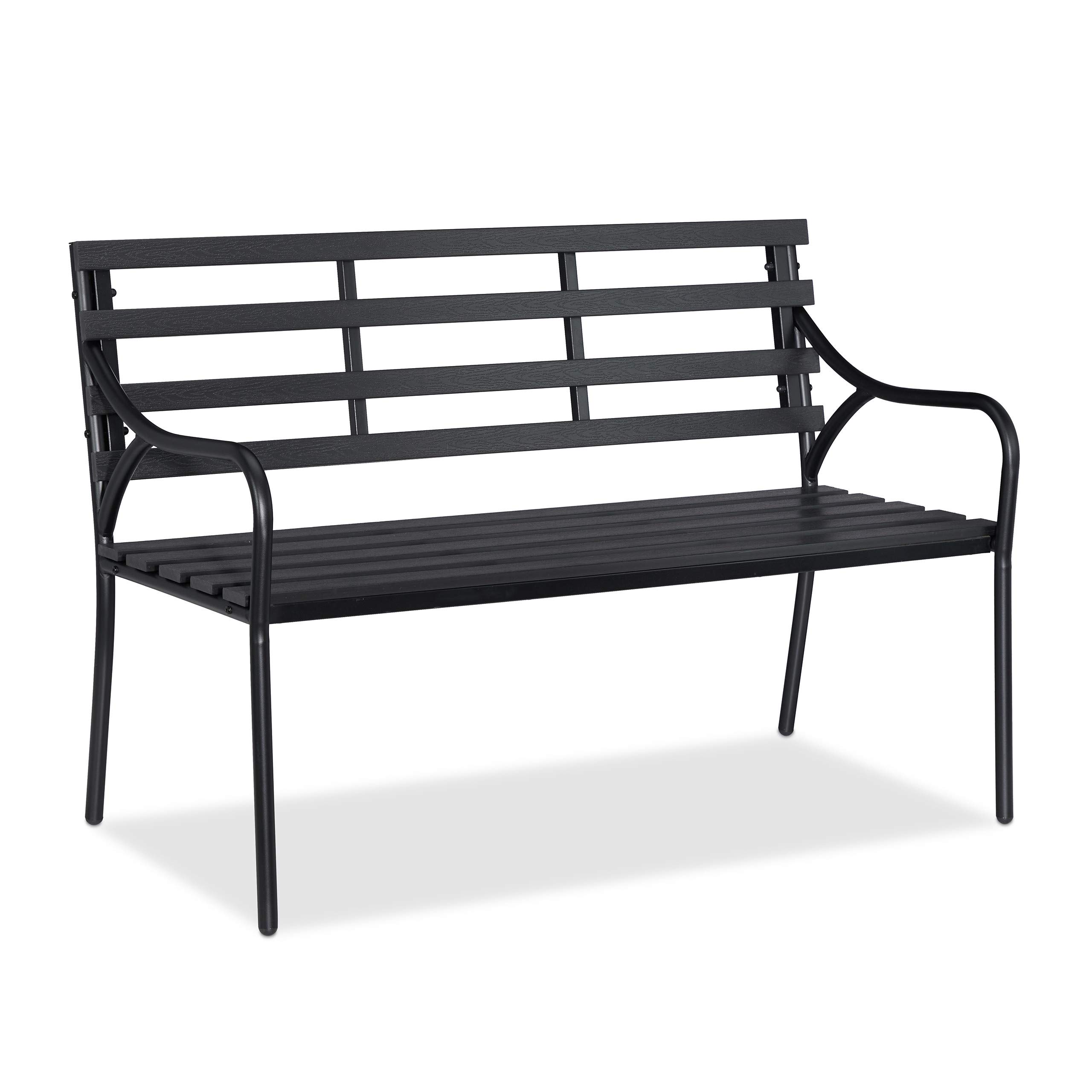 relaxdays-gartenbank-2-sitzer-wpc-stahl-schwarz-122-cm image 1