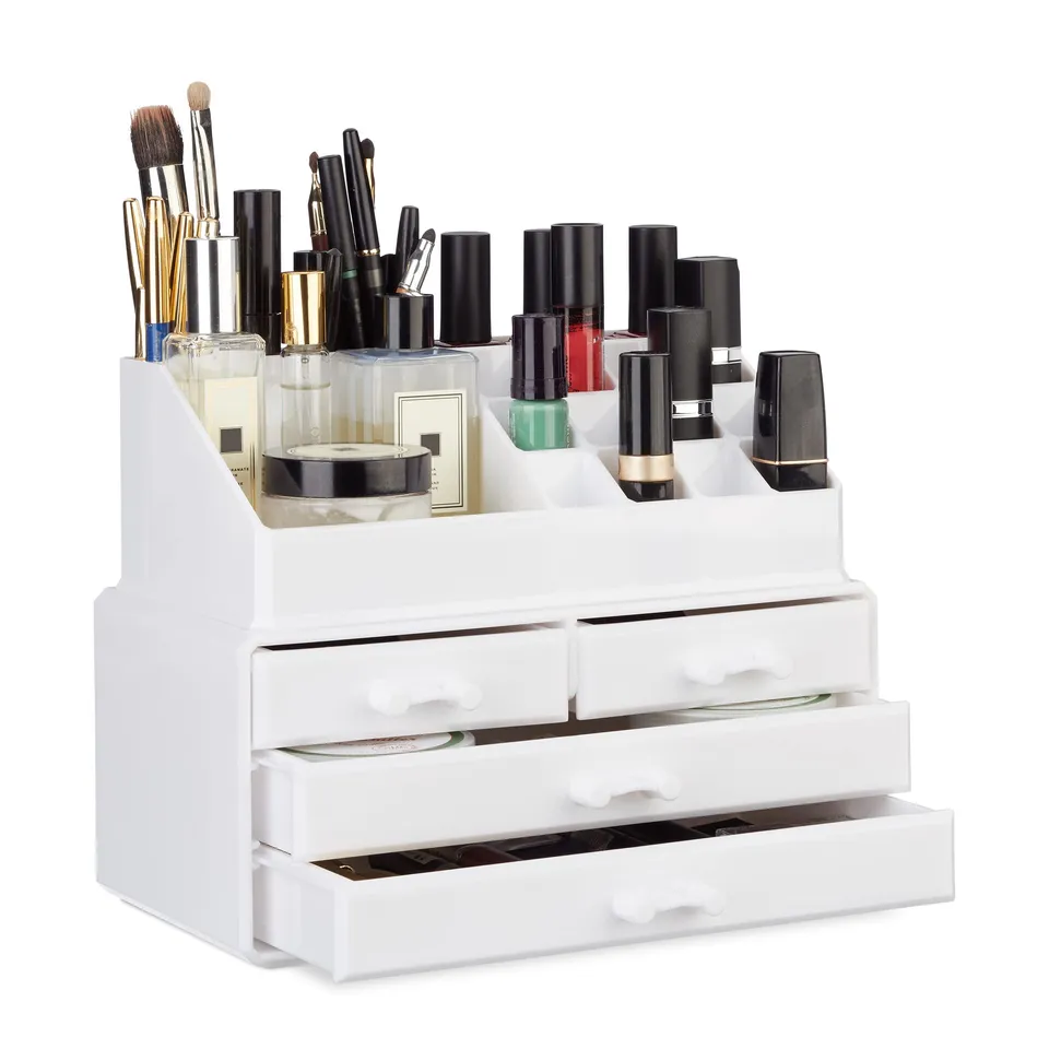 relaxdays-make-up-organizer-klein-wei-kosmetikregal-mit-4-schubladen image 1