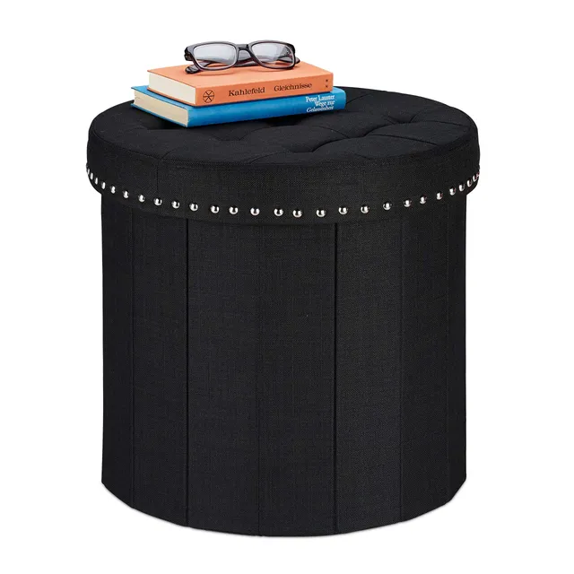 relaxdays-sitzhocker-rund-mit-stauraum-43x46-cm-schwarz image 1