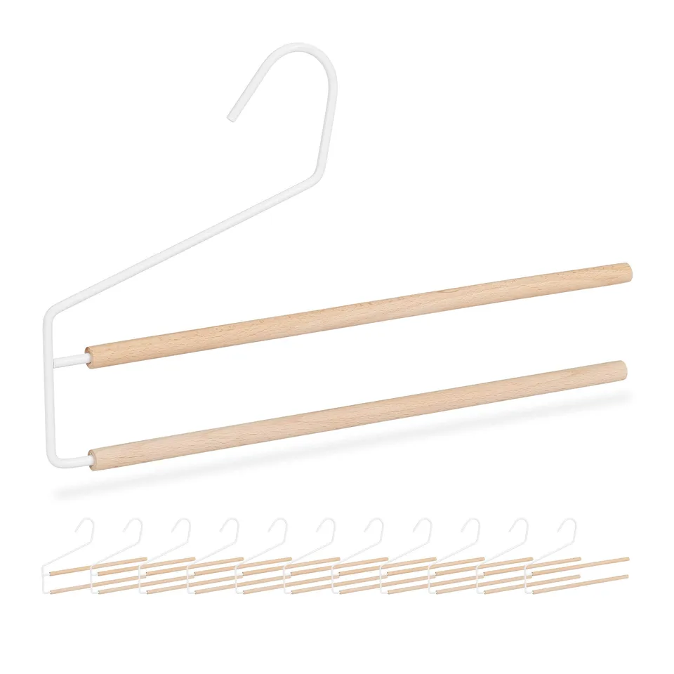 relaxdays-hosenb-gel-12er-set-holz-metall-wei-natur-2-stege image 1