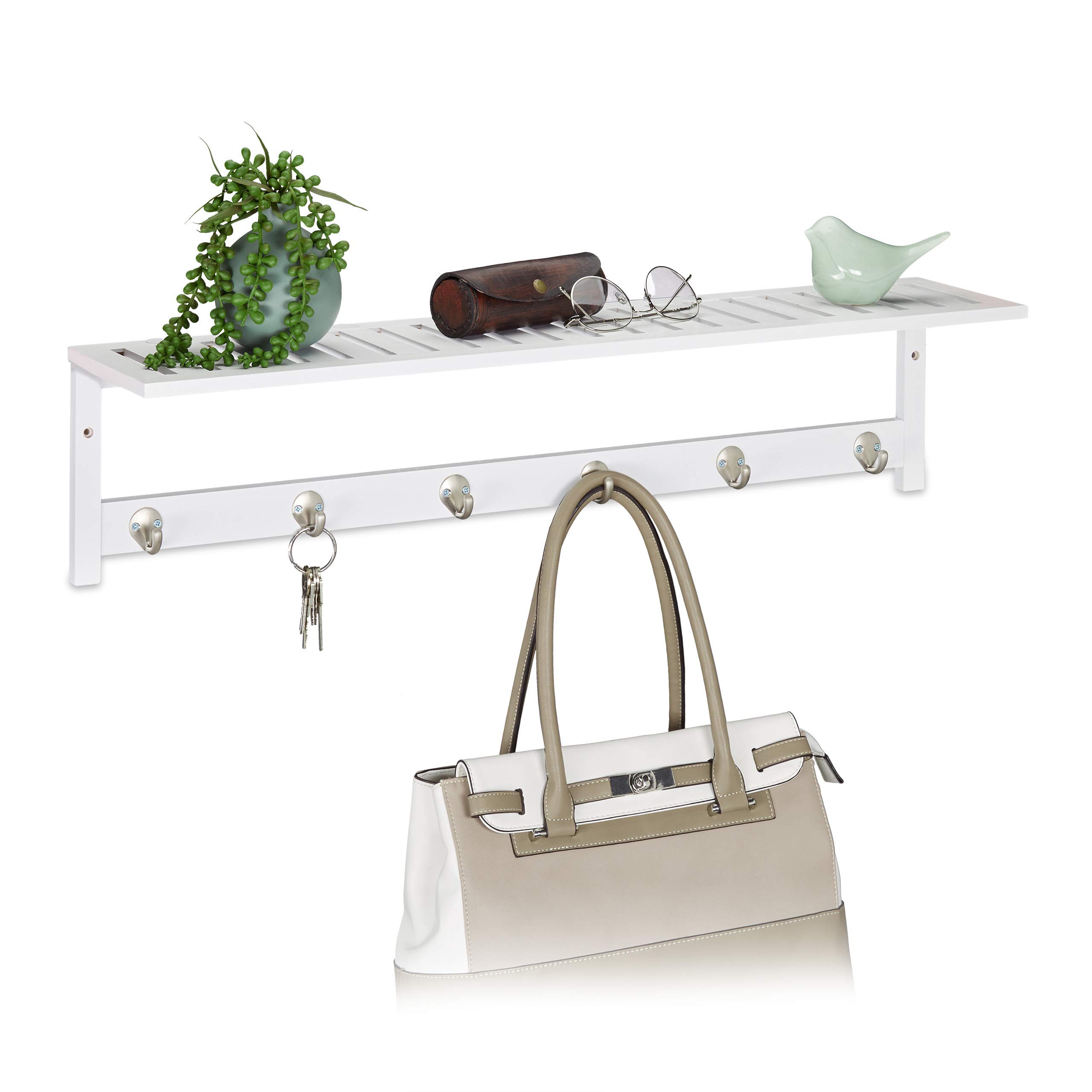 relaxdays-wandgarderobe-mit-ablage-und-6-haken-bambus-wei-18-x-75-x-16-cm image 1