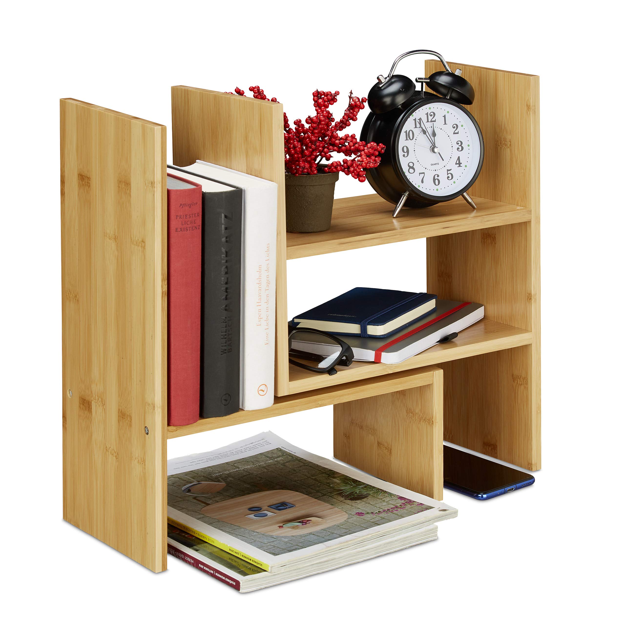 relaxdays-tischregal-bambus-verstellbar-organizer-natur-33-53-cm image 1