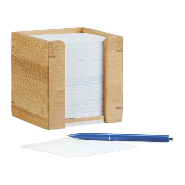 relaxdays-zettelbox-bambus-natur-notizzettelbox-inkl-900-blatt image 1