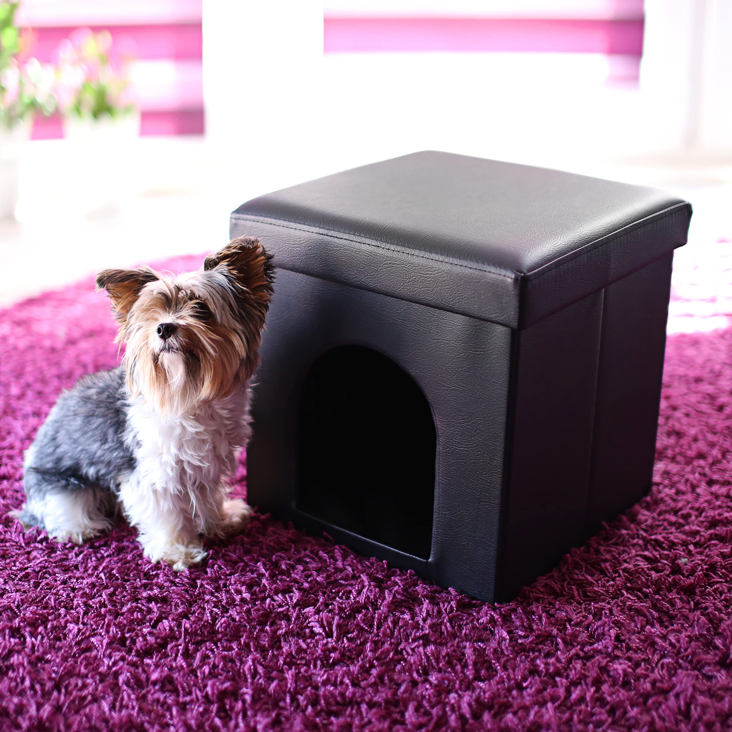 relaxdays-hundebox-sitzhocker-38-x-38-x-38-cm-schwarz-kunstleder image 2