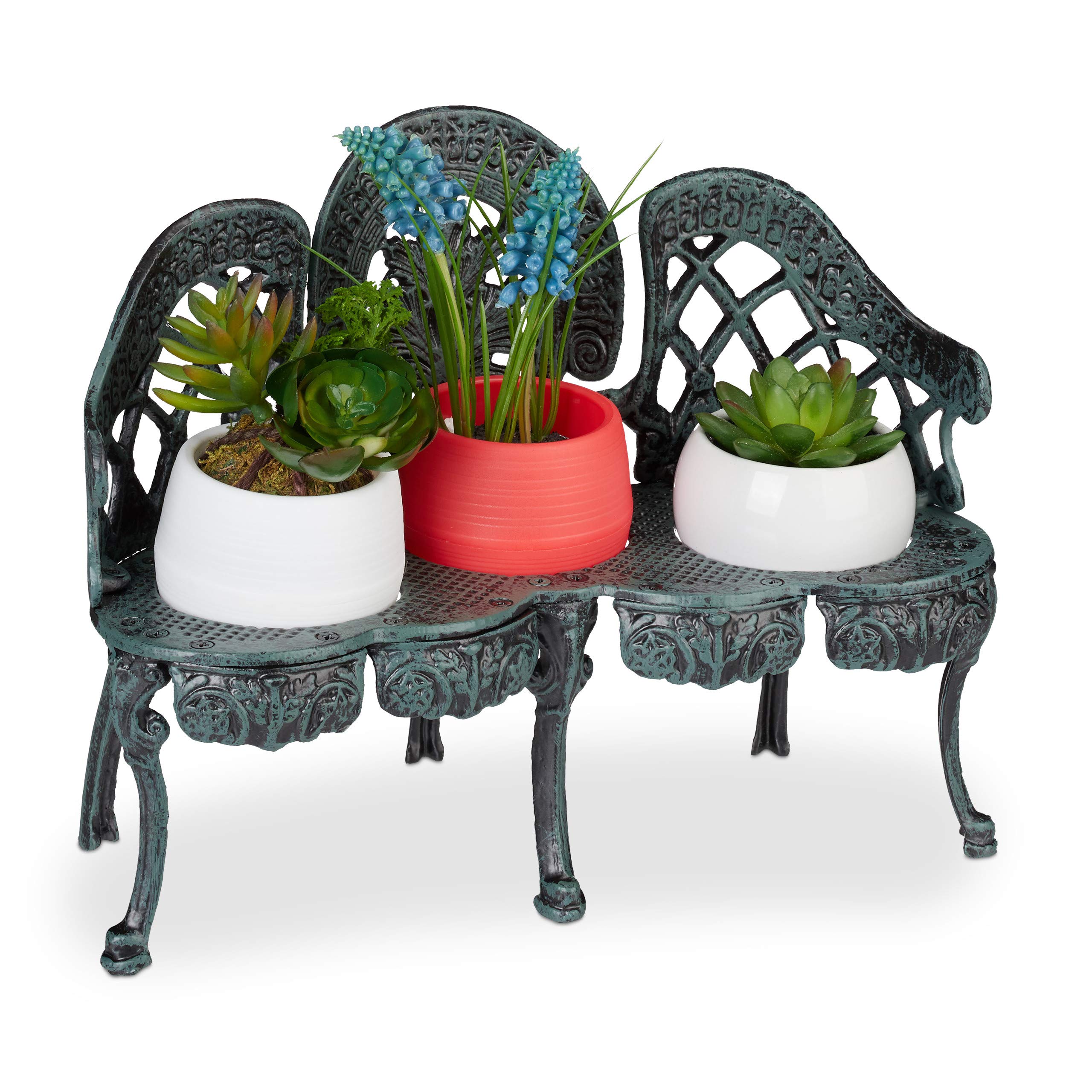 relaxdays-mini-blumenbank-gusseisen-dunkelgr-n-vintage image 1