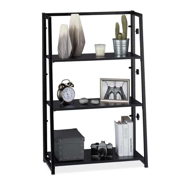 relaxdays-klappregal-standregal-3-ablagen-101x64x34-cm-eisen-holz-schwarz image 1