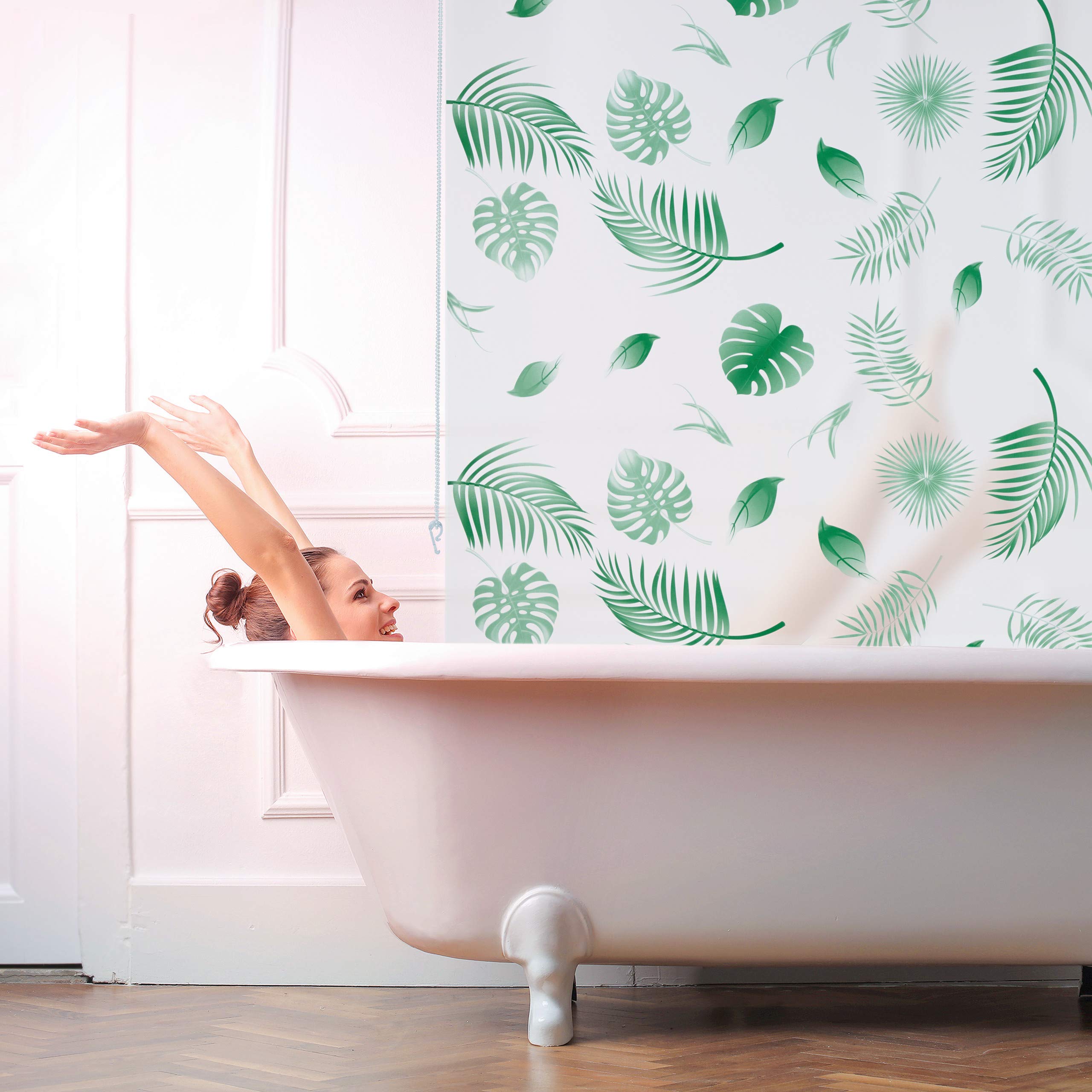 relaxdays-duschrollo-bl-tter-120x240-cm-wei-gr-n-wasserabweisend image 2