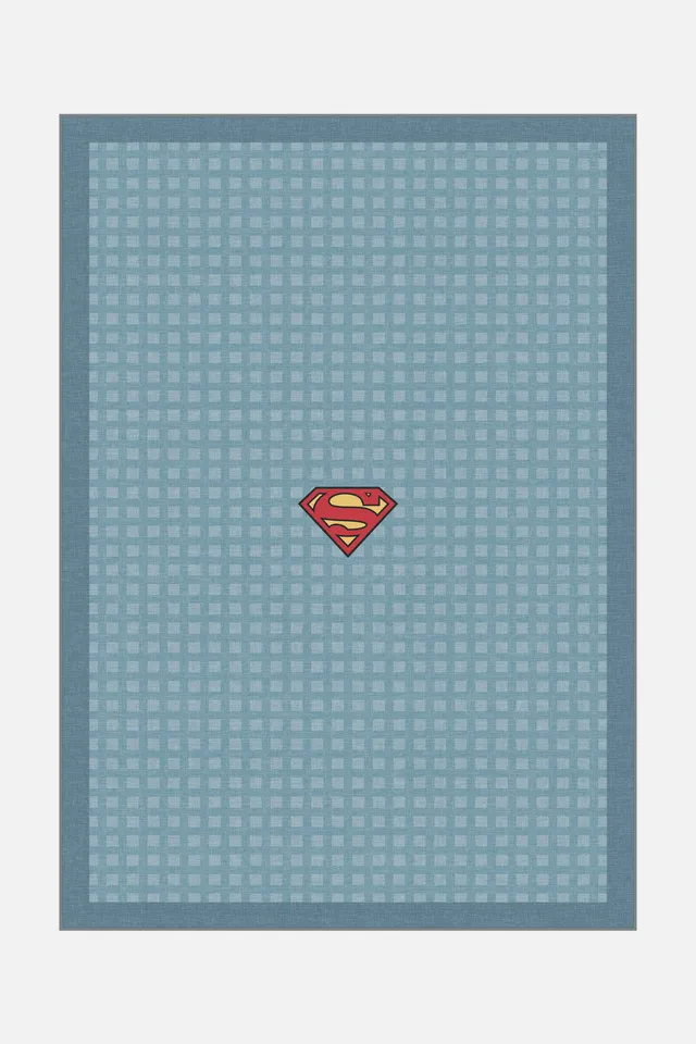 teppana-superman-gitter-blau-teppich-waschbarer-kinder-teppich-blau image 1