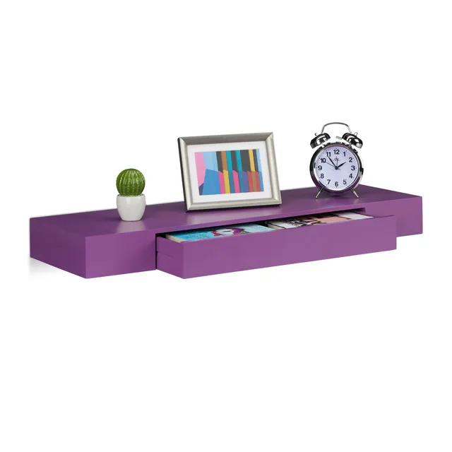 relaxdays-wandregal-mit-schublade-25-cm-tief-violett-mdf image 1