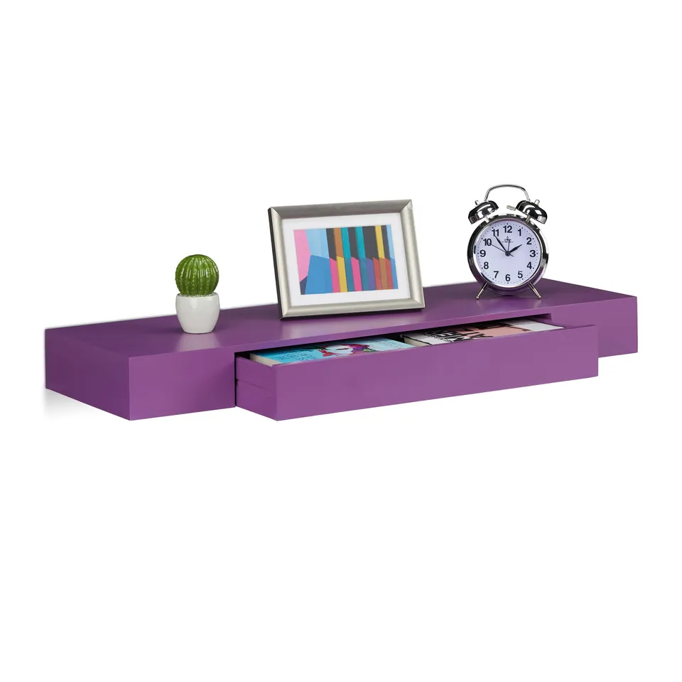 relaxdays-wandregal-mit-schublade-25-cm-tief-violett-mdf image 1