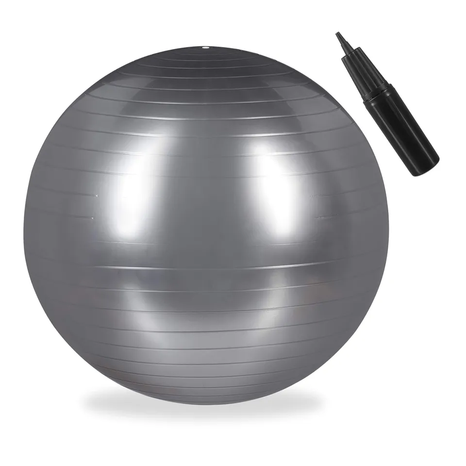 relaxdays-gymnastikball-55-cm-silber-fitnessball-mit-pumpe image 1