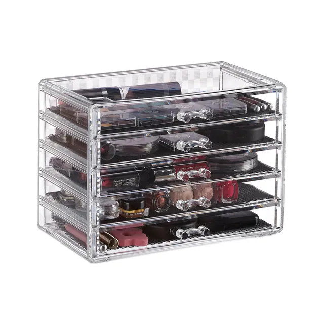 relaxdays-kosmetik-organizer-acryl-5-schubladen-transparent image 1