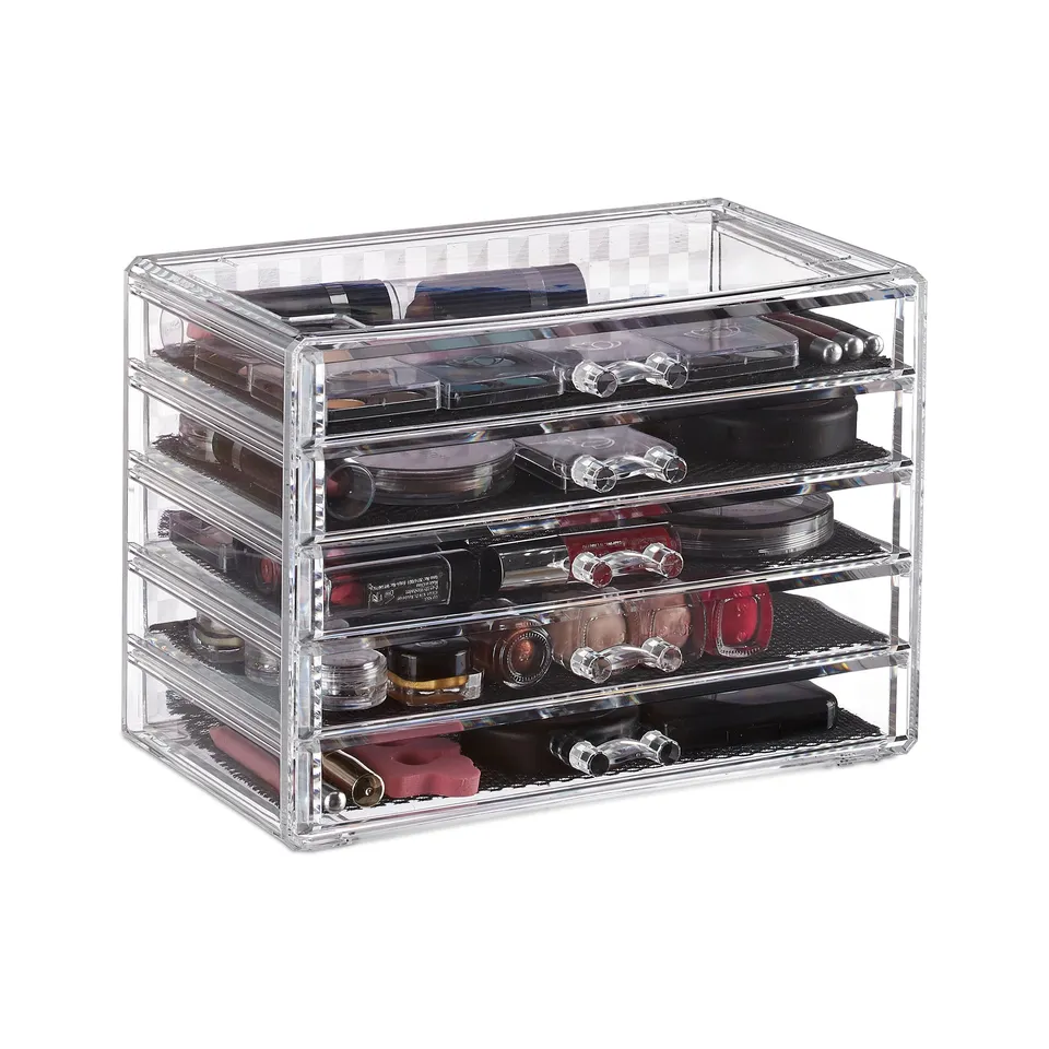 relaxdays-kosmetik-organizer-acryl-5-schubladen-transparent image 1