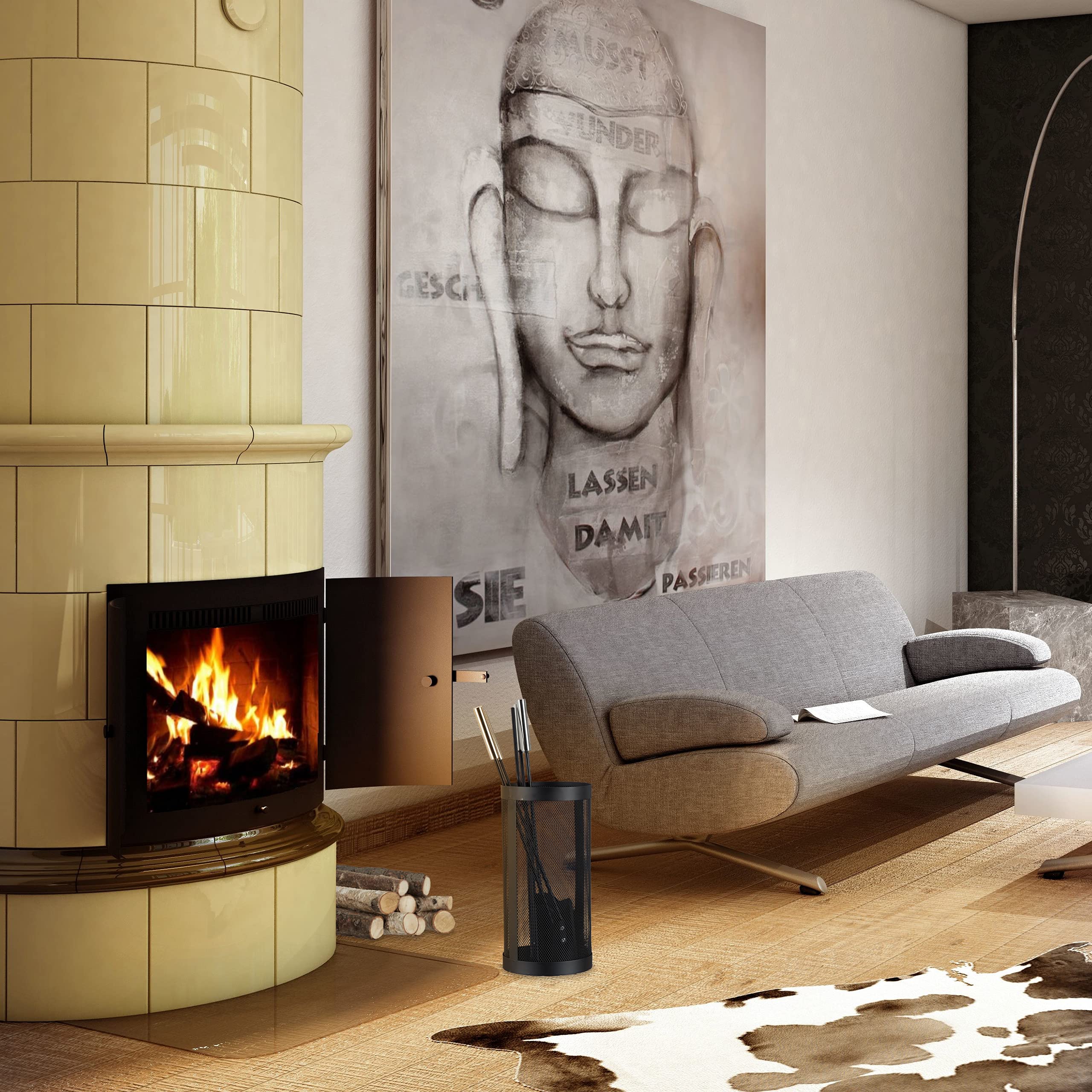 relaxdays-kaminbesteck-im-eimer-5-tlg-stahl-schwarz image 2