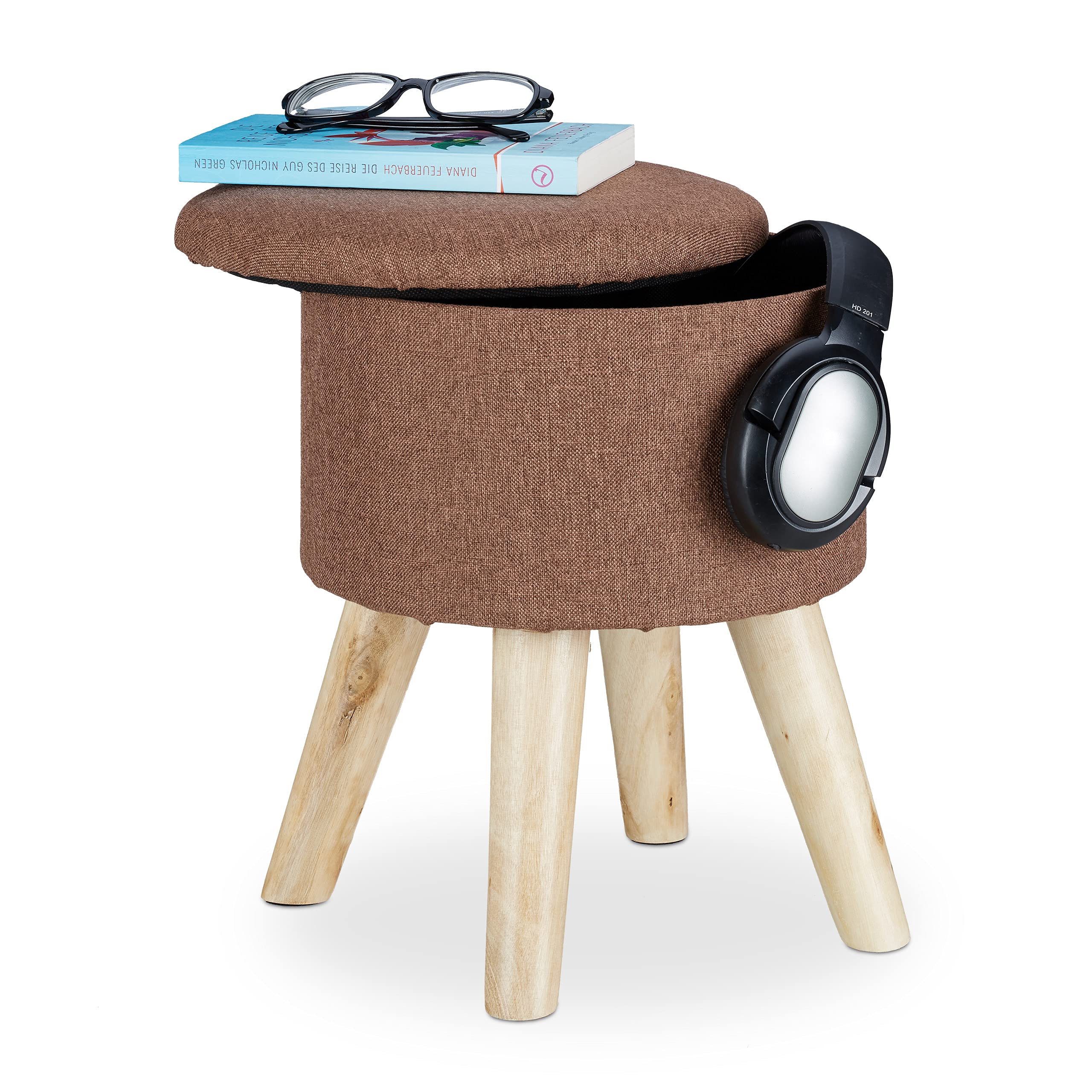 relaxdays-hocker-rund-braun-36x31-5x31-5-cm-gepolstert-mit-stauraum image 1