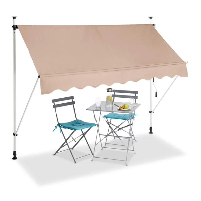 relaxdays-klemmmarkise-250-cm-beige-einziehbarer-balkon-sonnenschutz-ohne-bohren image 1