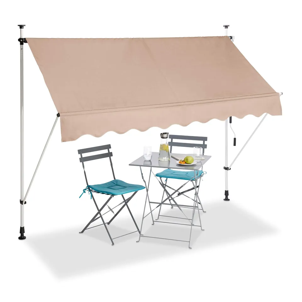 relaxdays-klemmmarkise-250-cm-beige-einziehbarer-balkon-sonnenschutz-ohne-bohren image 1