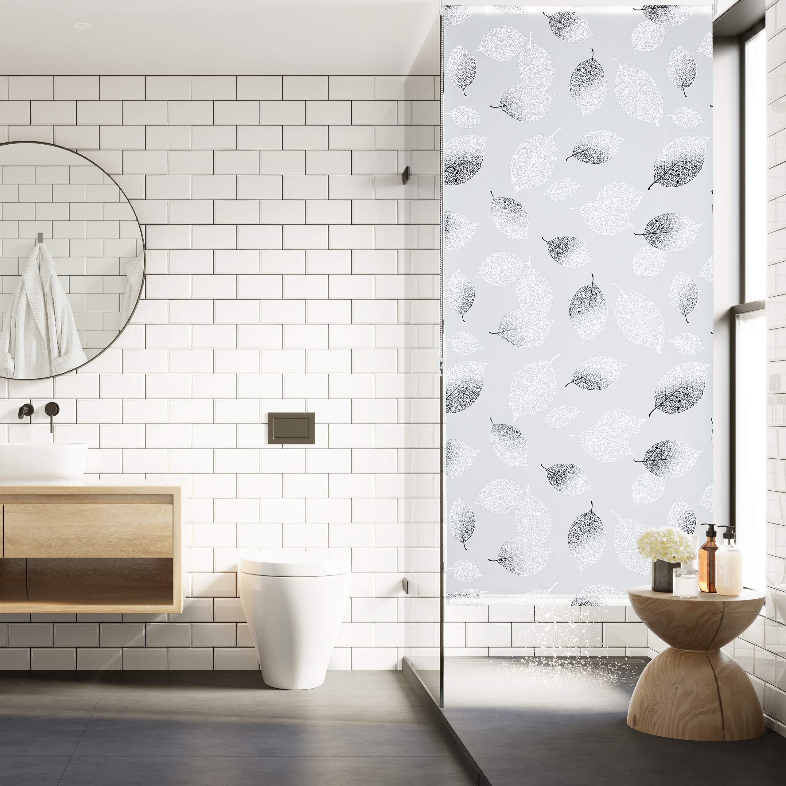 relaxdays-duschrollo-100-x-240-cm-blatt-schwarz-wei-seilzug image 5