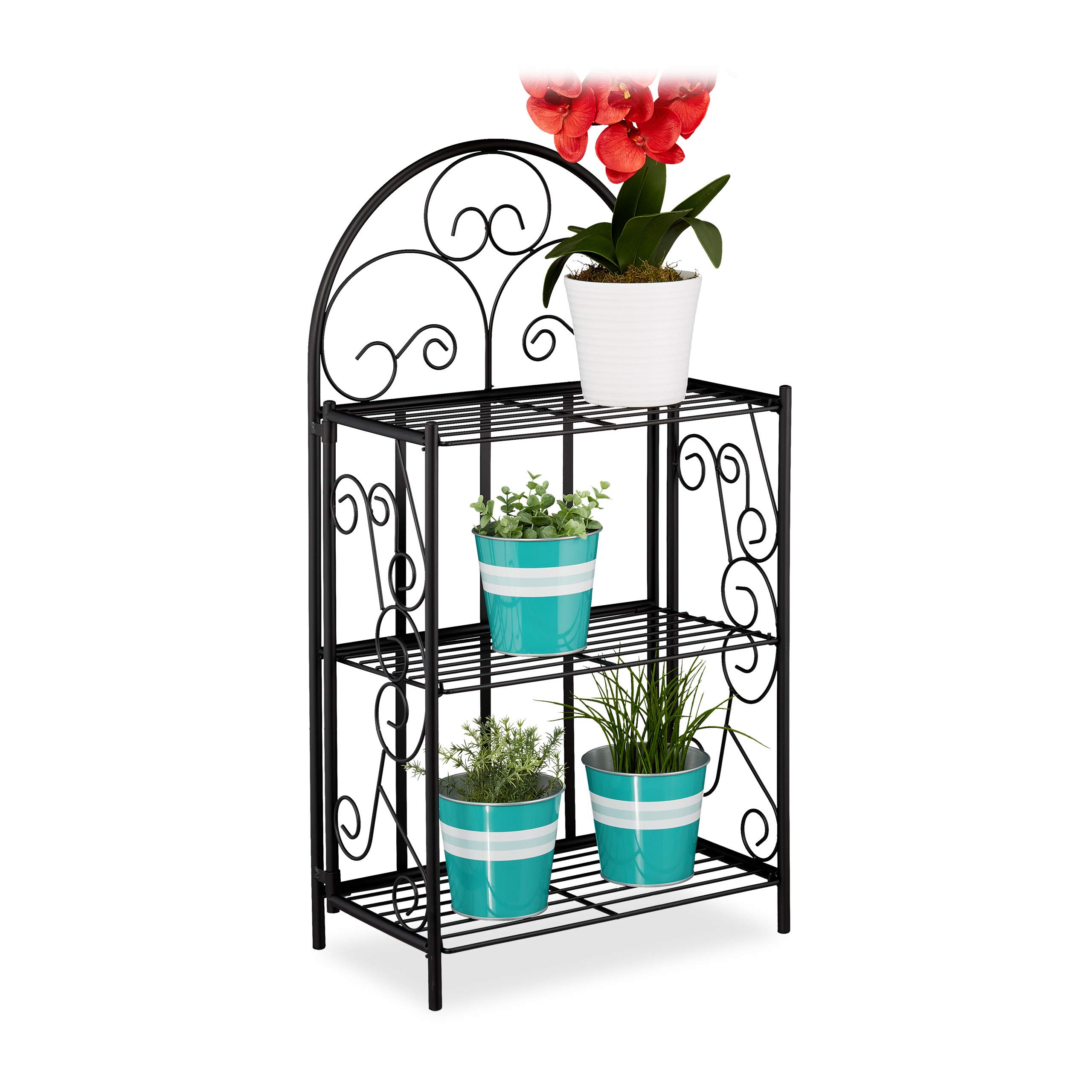 relaxdays-blumenregal-klappbar-3-ebenen-aus-metall-83x44-5x25-cm-schwarz image 1