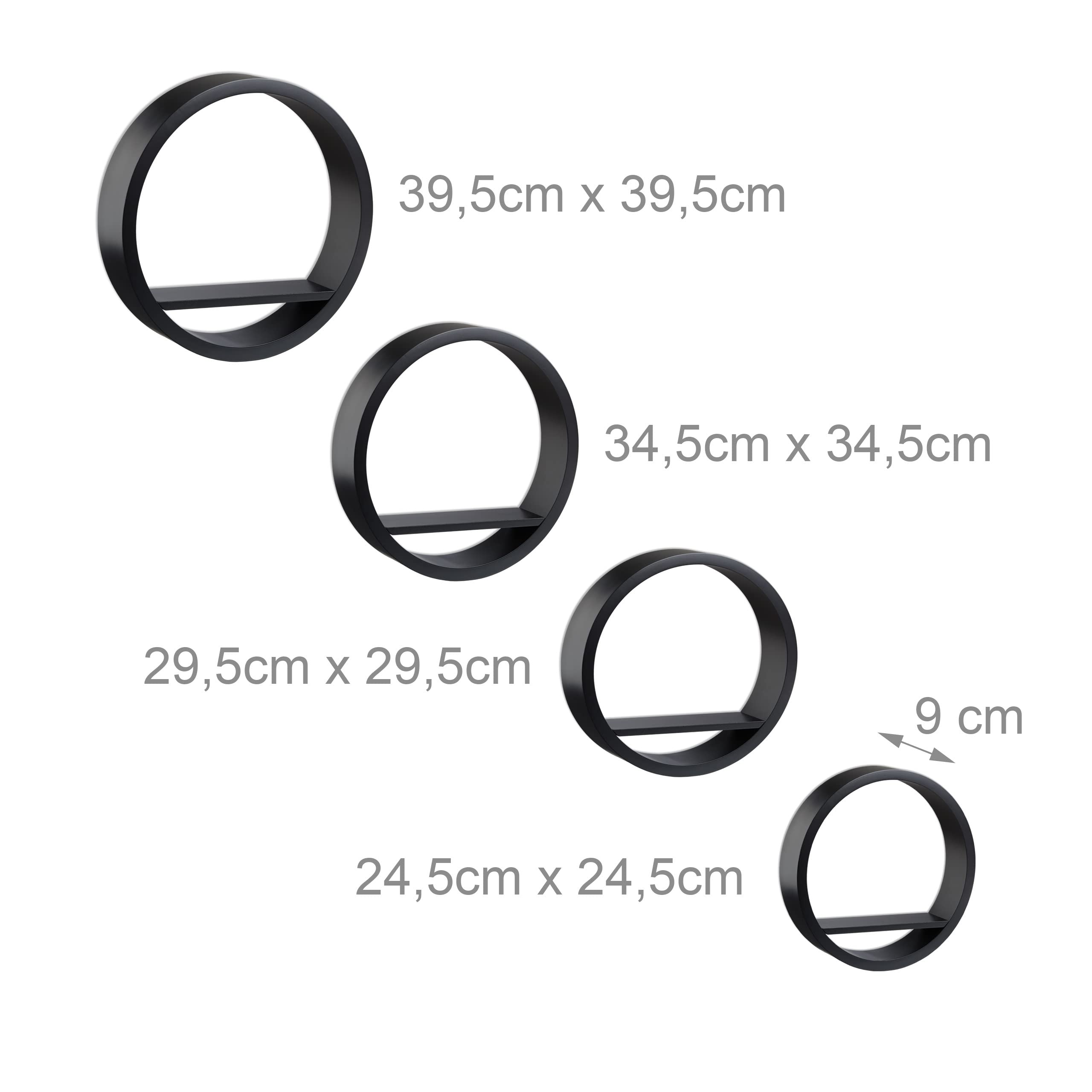 relaxdays-wandregal-rund-4er-set-mdf-schwarz-bis-8-kg image 4