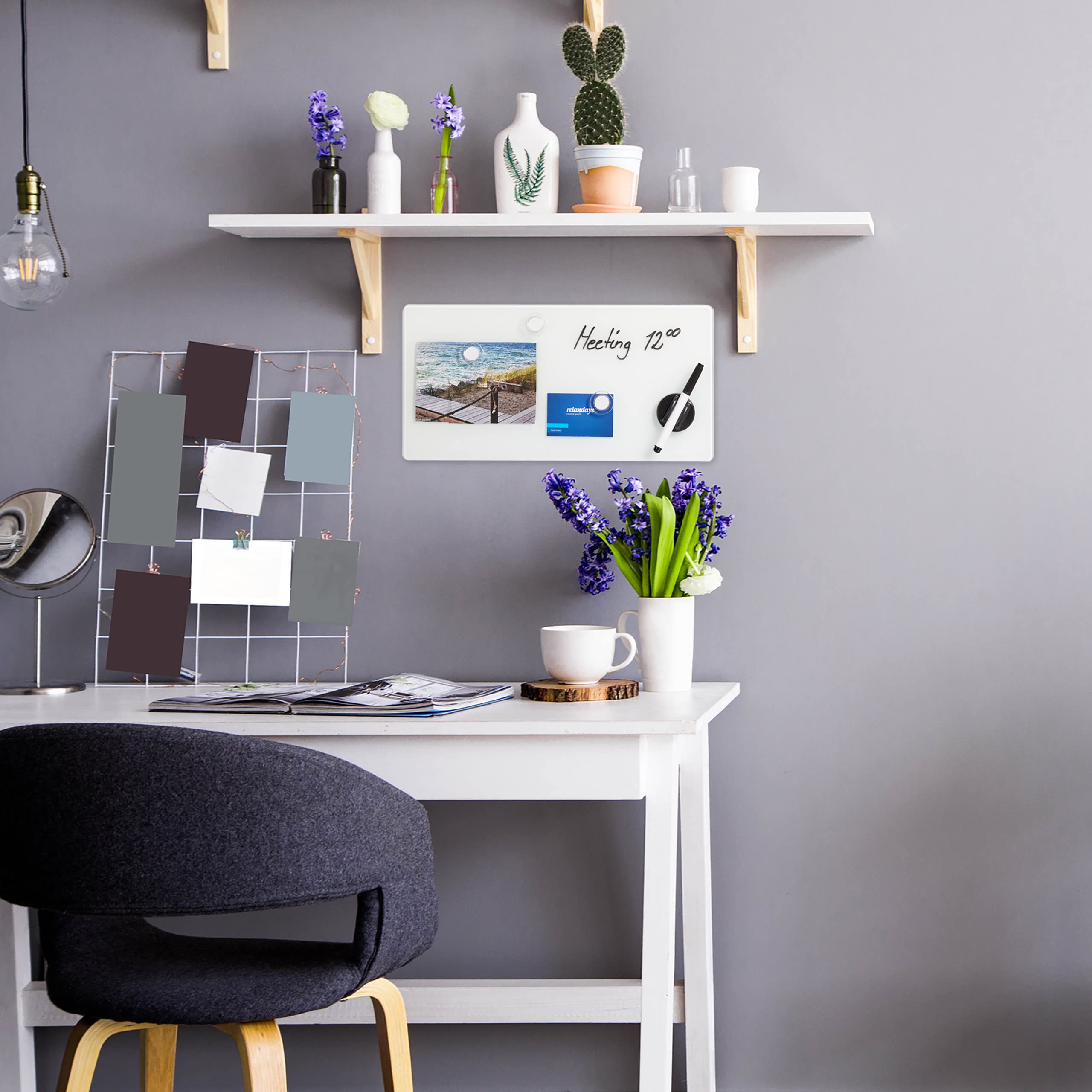 relaxdays-magnettafel-glas-20x40-cm-wei-magnetboard-mit-3-magneten-marker image 2
