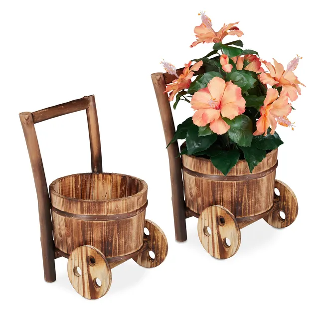 relaxdays-pflanzschubkarre-holz-2er-set-vintage-natur-33x20-cm image 1