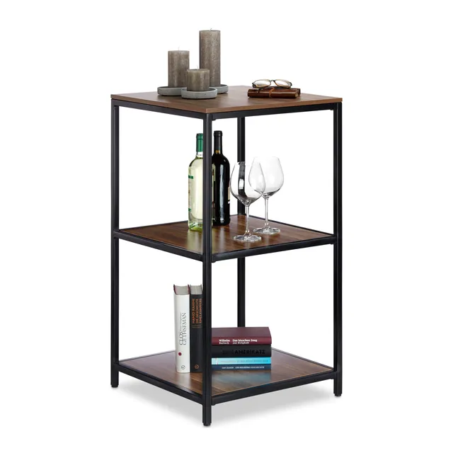 relaxdays-quadratisches-standregal-3-ablagen-metall-rahmen-holzoptik-90-x-50-x-5 image 1