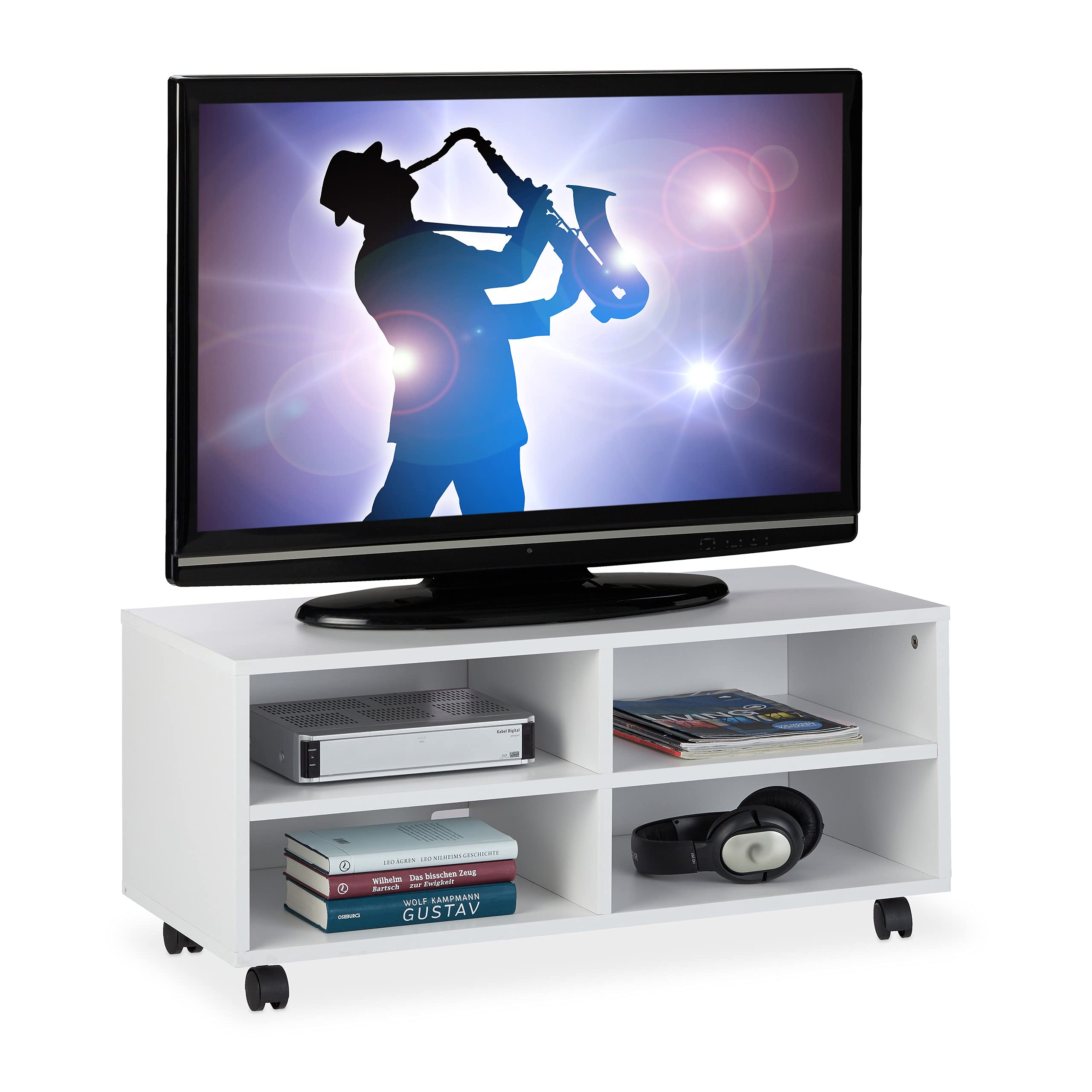 relaxdays-tv-board-mit-rollen-und-4-f-chern-hbt-35x80x35-cm-wei image 1