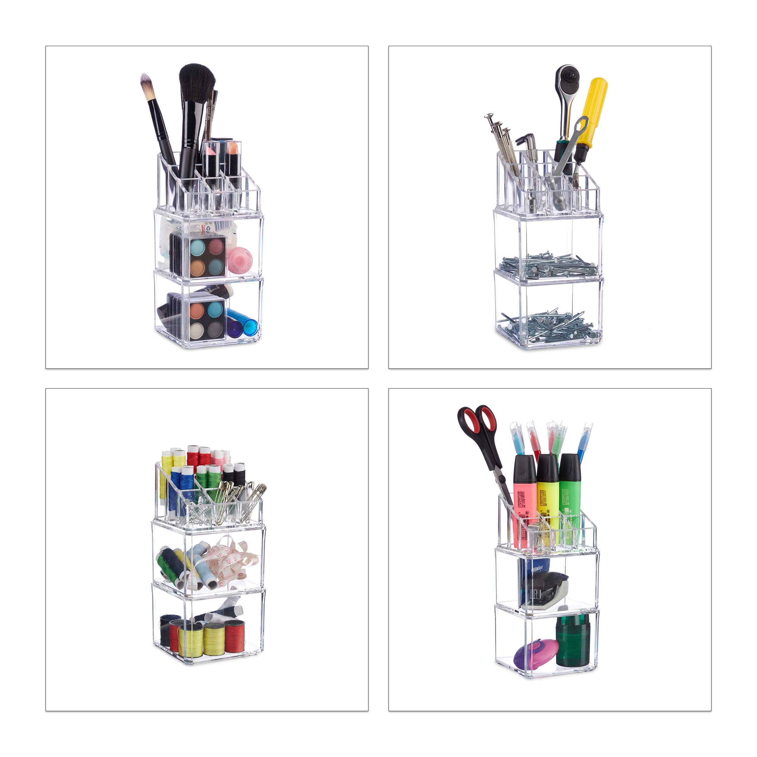 relaxdays-kosmetik-organizer-acryl-dreiteilig-transparent image 3