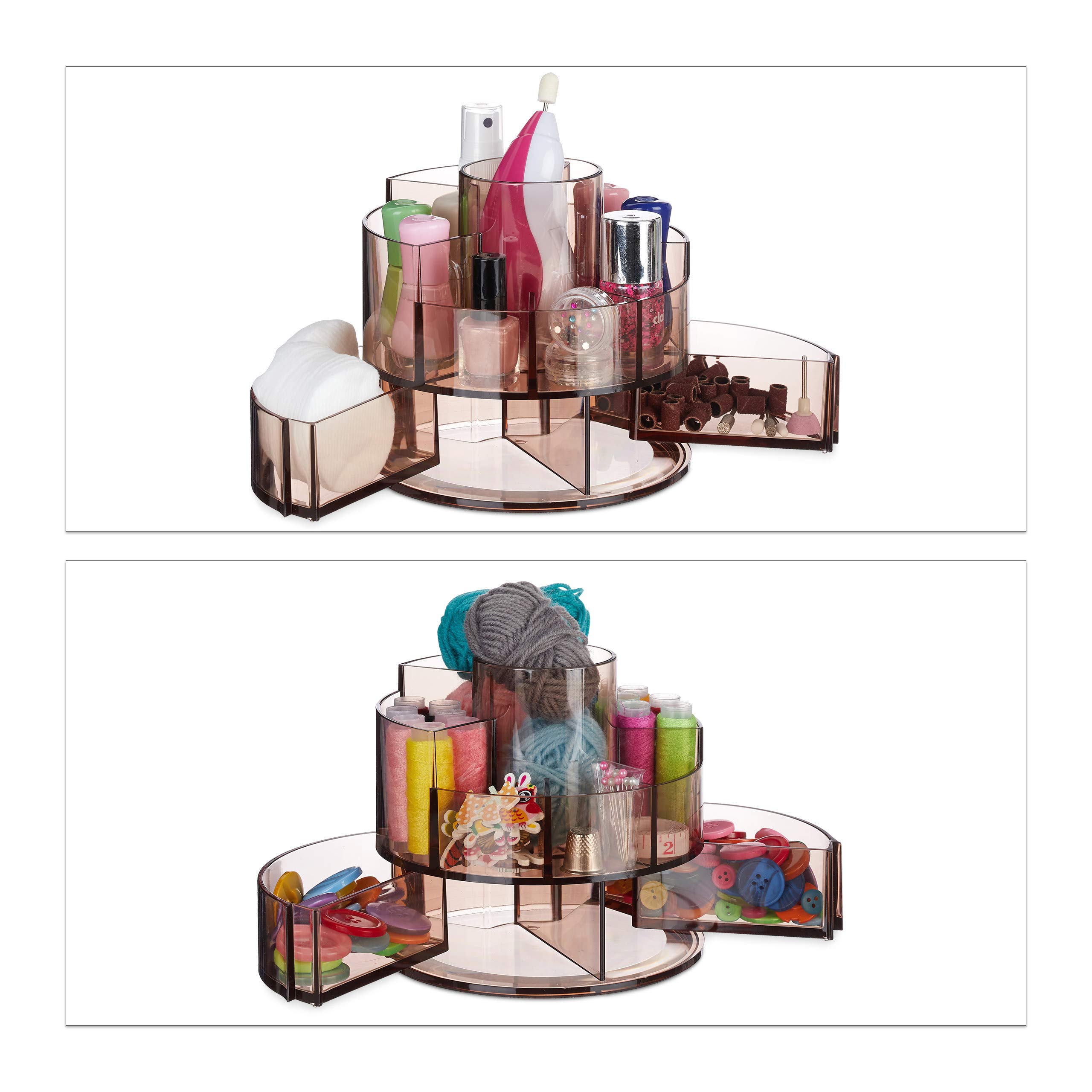 relaxdays-kosmetik-organizer-acryl-rund-braun-9-f-cher image 2