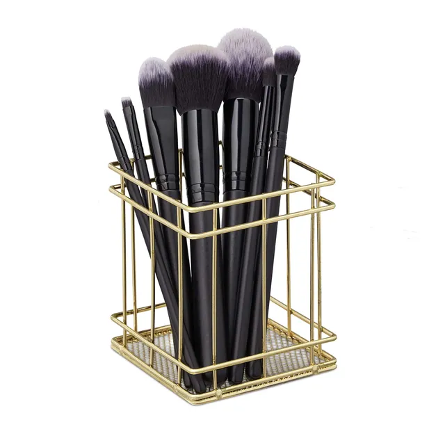 relaxdays-stiftehalter-eckig-draht-gold-10x9x9-cm image 1