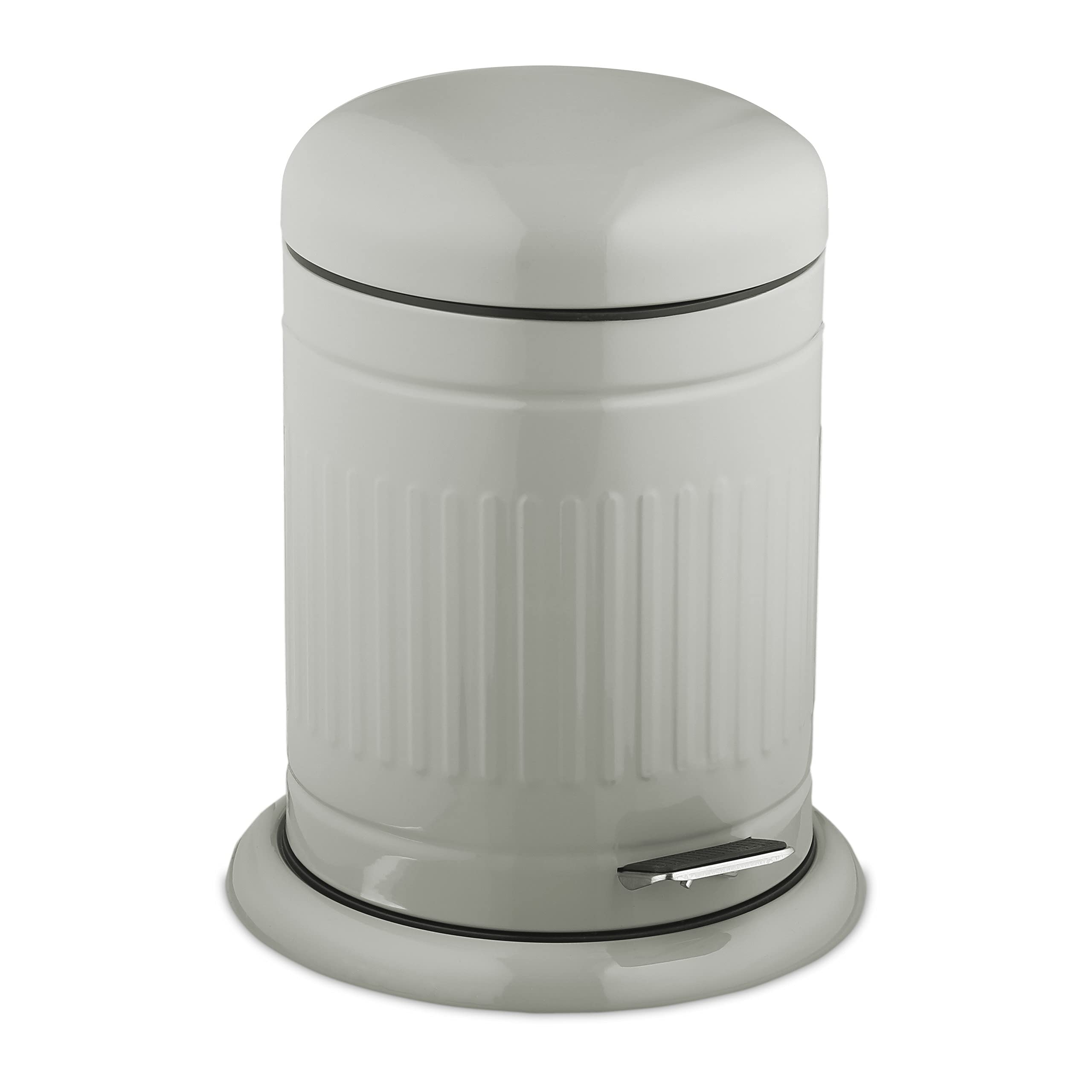 relaxdays-treteimer-3-liter-mit-absenkautomatik-metall-retro-kosmetikeimer-grau image 1