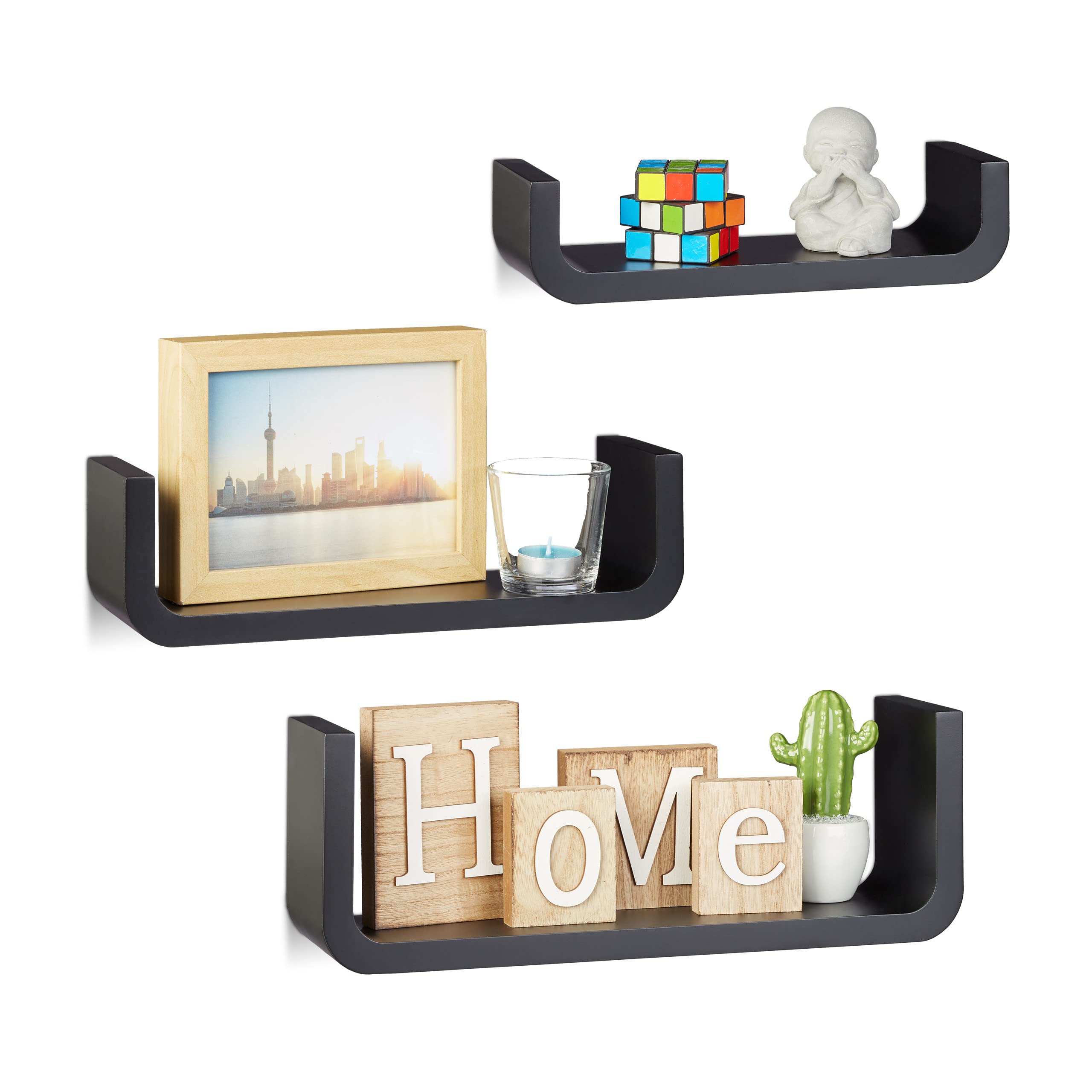 relaxdays-wandregal-3er-set-u-form-holz-schwarz-10-cm-tief-bis-40-cm-breit image 1