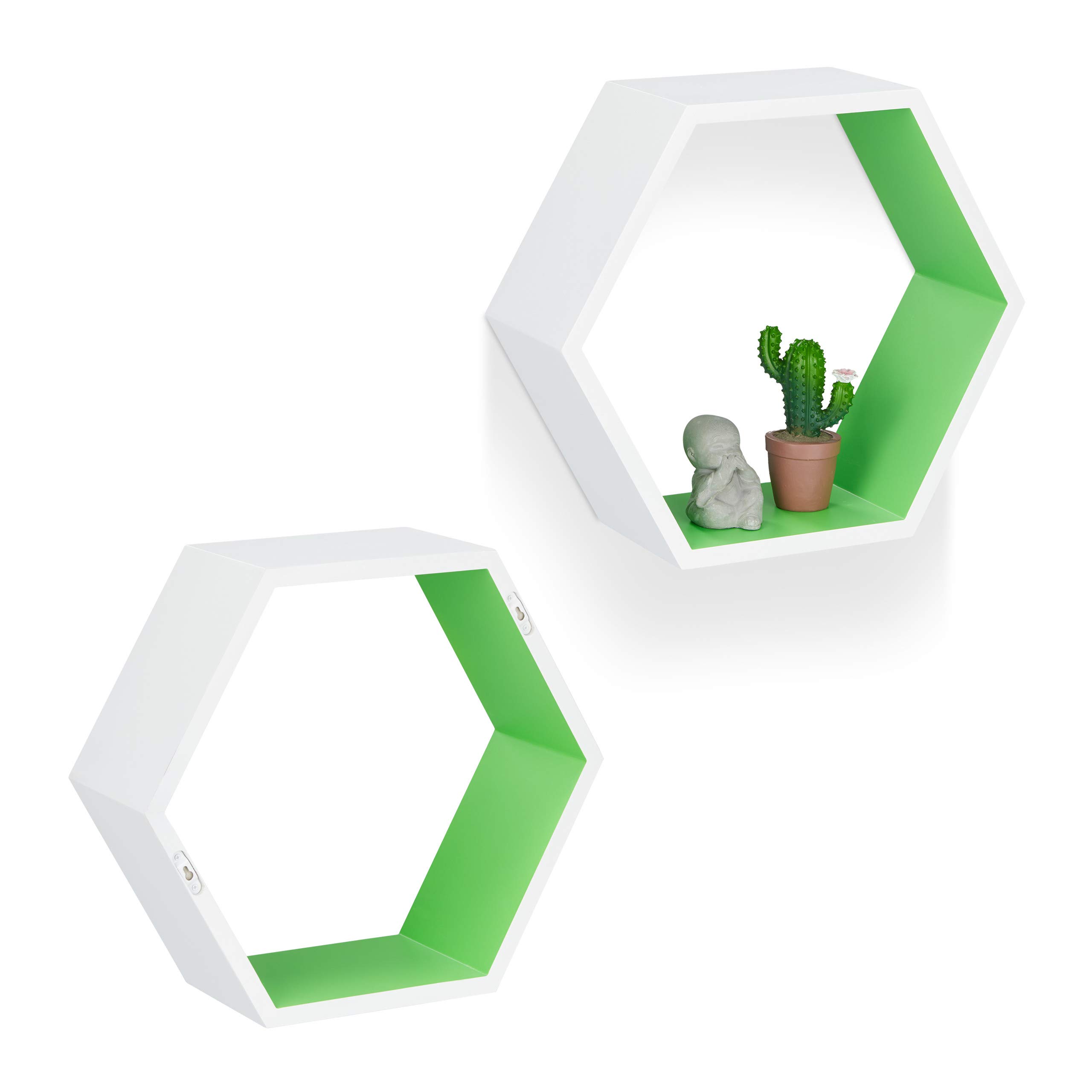 relaxdays-wandregale-sechseckig-3er-set-waben-wei-gr-n-mdf image 6