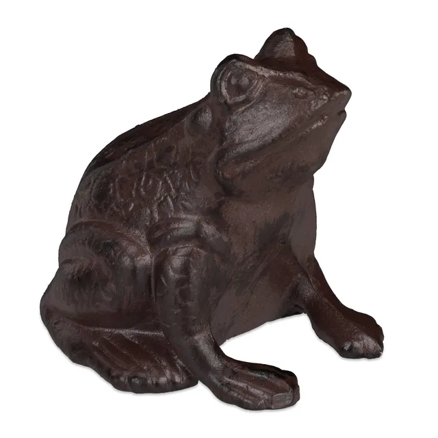 relaxdays-gartenfigur-frosch-sitzend-gusseisen-antik-braun image 1