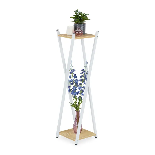 relaxdays-blumenst-nder-2-etagen-wei-hellbraun-99x29x29-cm image 1