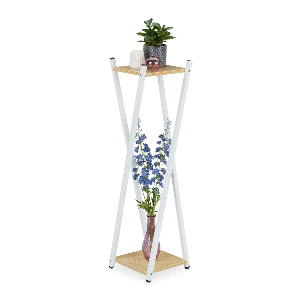 relaxdays-blumenst-nder-2-etagen-wei-hellbraun-99x29x29-cm image 1