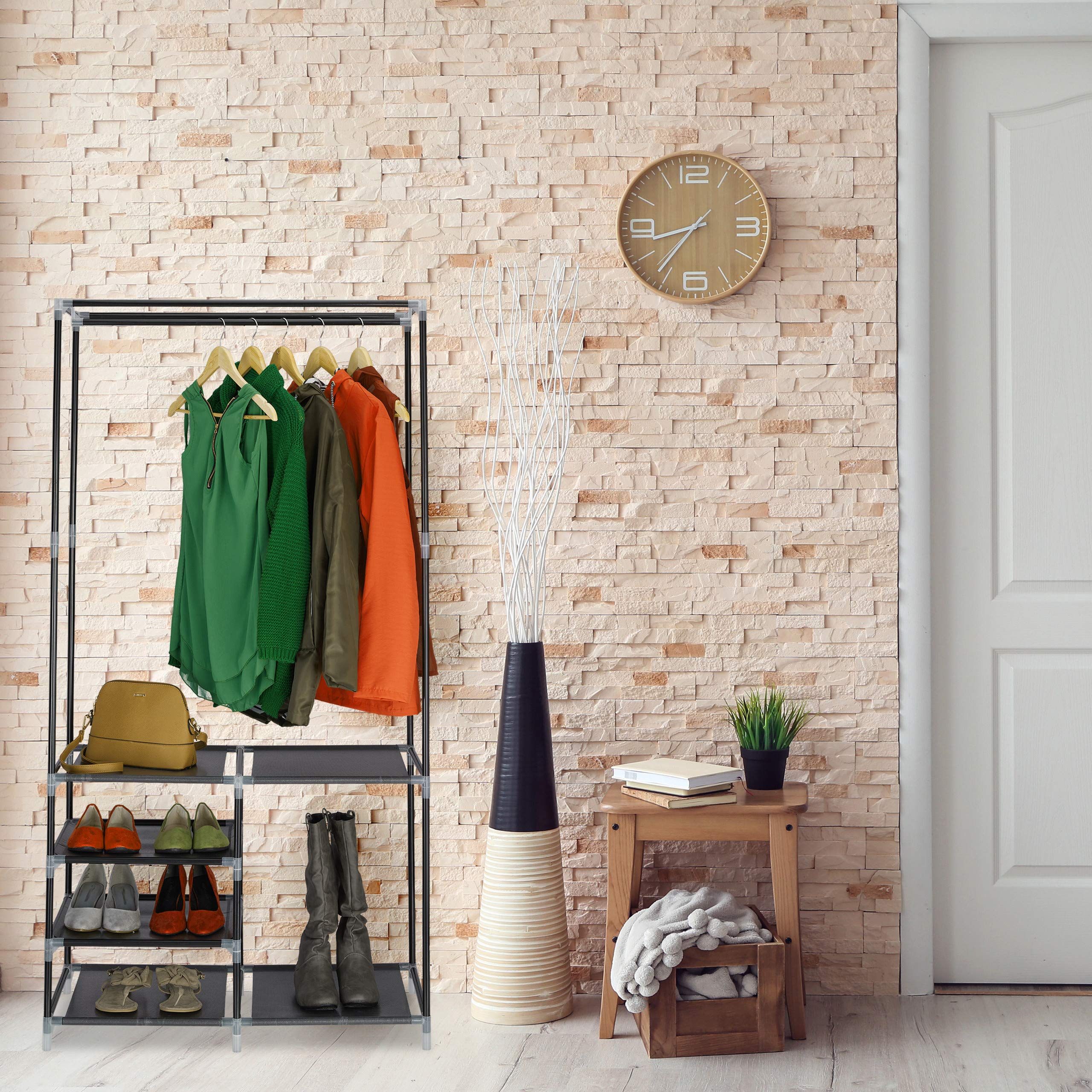 relaxdays-offener-kleiderschrank-schwarz-garderobe-160-x-84-x-43-cm-mit-schuhabl image 2