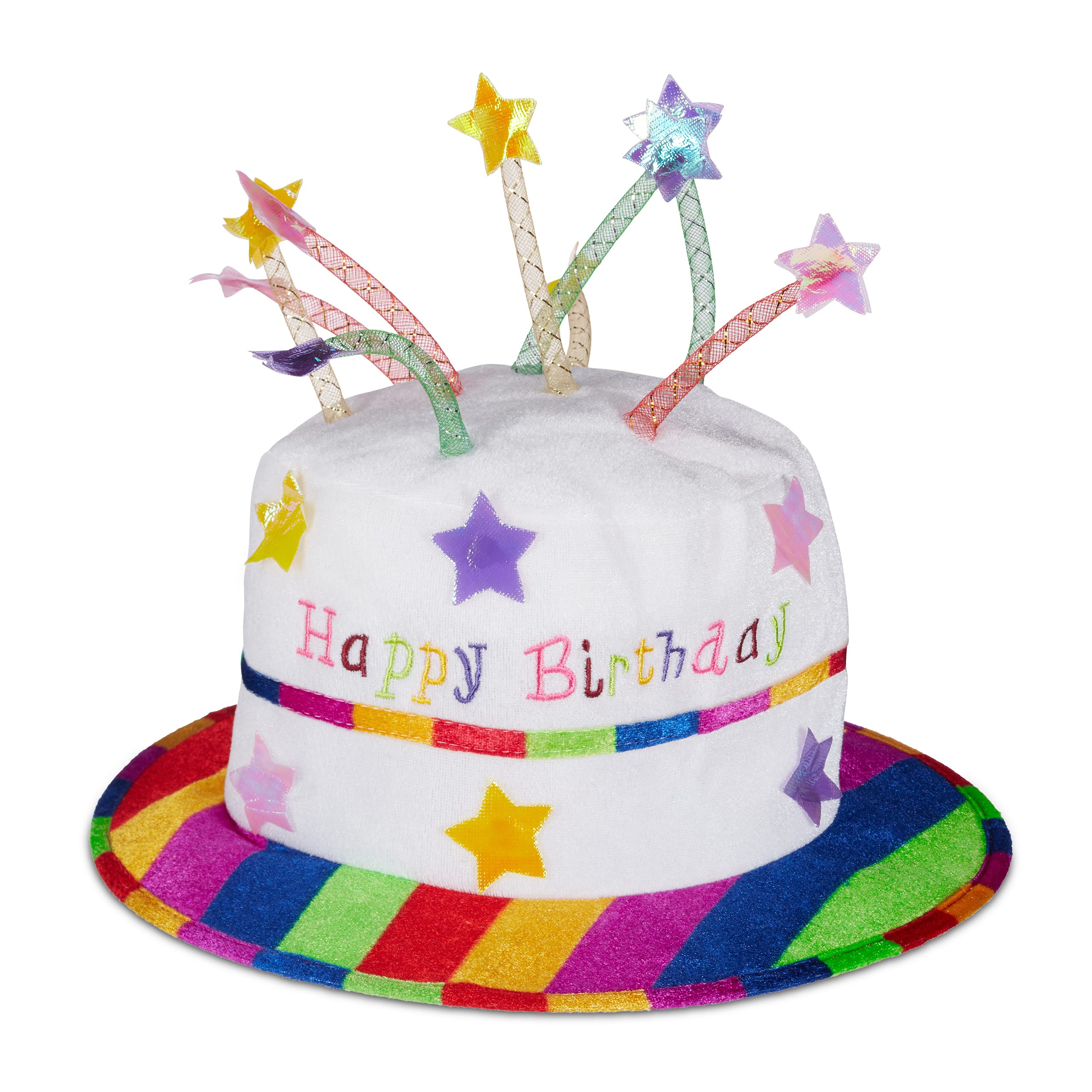 relaxdays-happy-birthday-hut-torte-pl-sch-bunt-partyhut-29-x-32-cm image 1