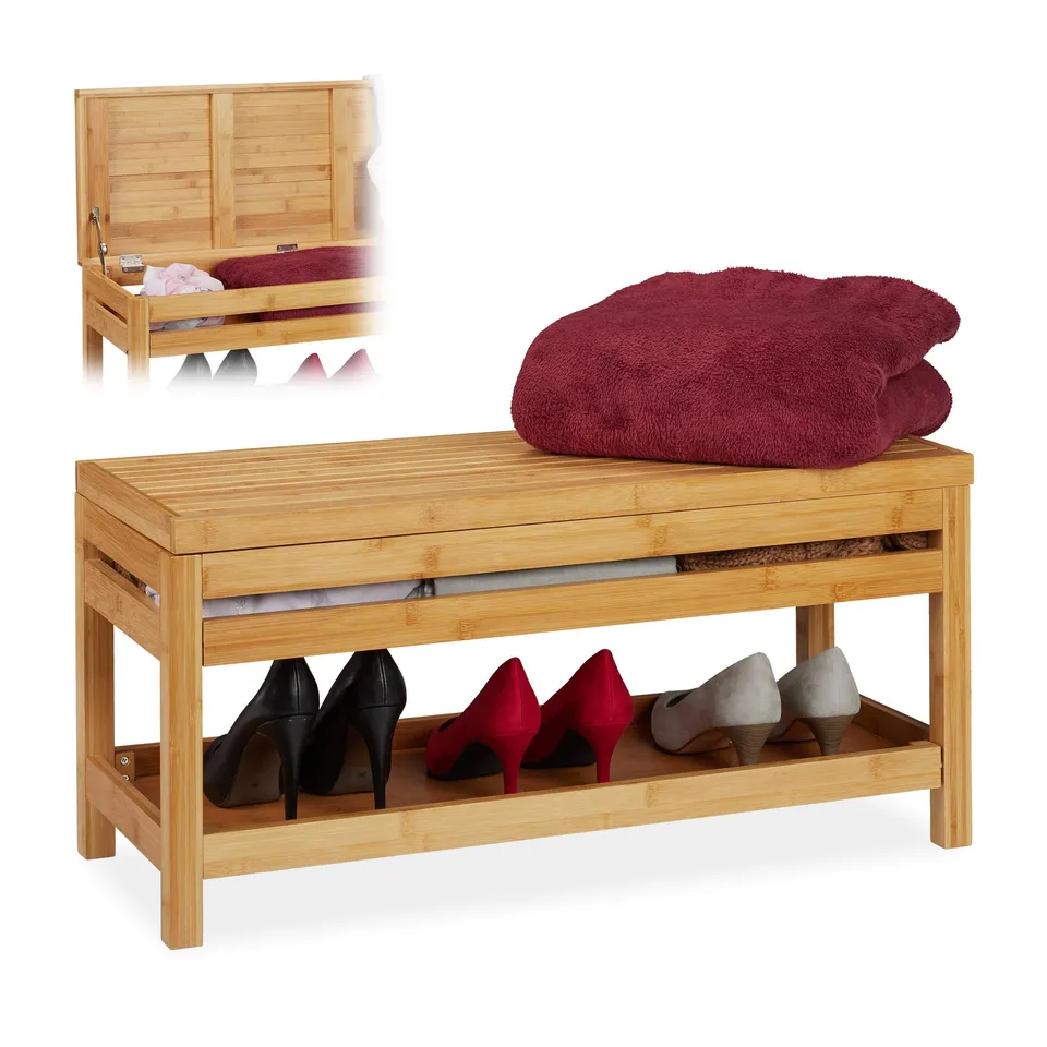 relaxdays-schuhbank-bambus-mit-fach-38x80x32-cm-natur image 1