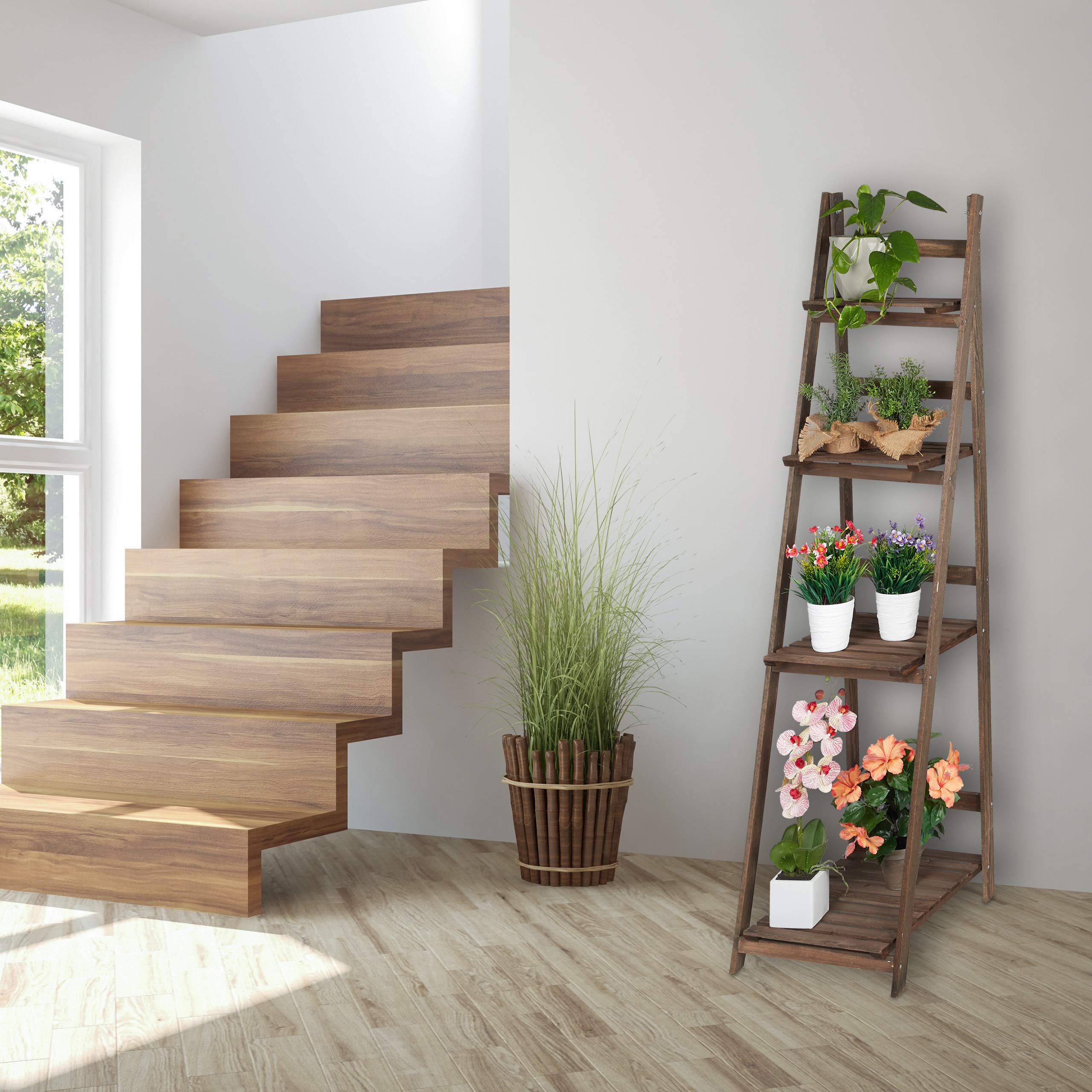 relaxdays-blumentreppe-4-stufig-holz-klappbar-dunkelbraun-160x41x49-cm image 2