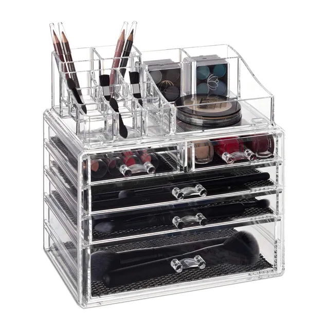 relaxdays-make-up-organizer-transparent-mit-5-schubladen-2-teilig image 1