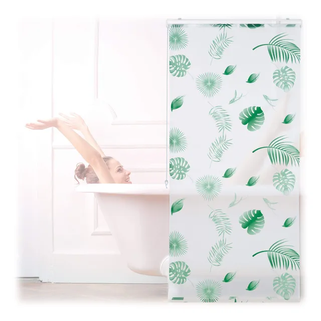 relaxdays-duschrollo-bl-tter-80x240-cm-wei-gr-n-seilzug-wasserabweisend image 1